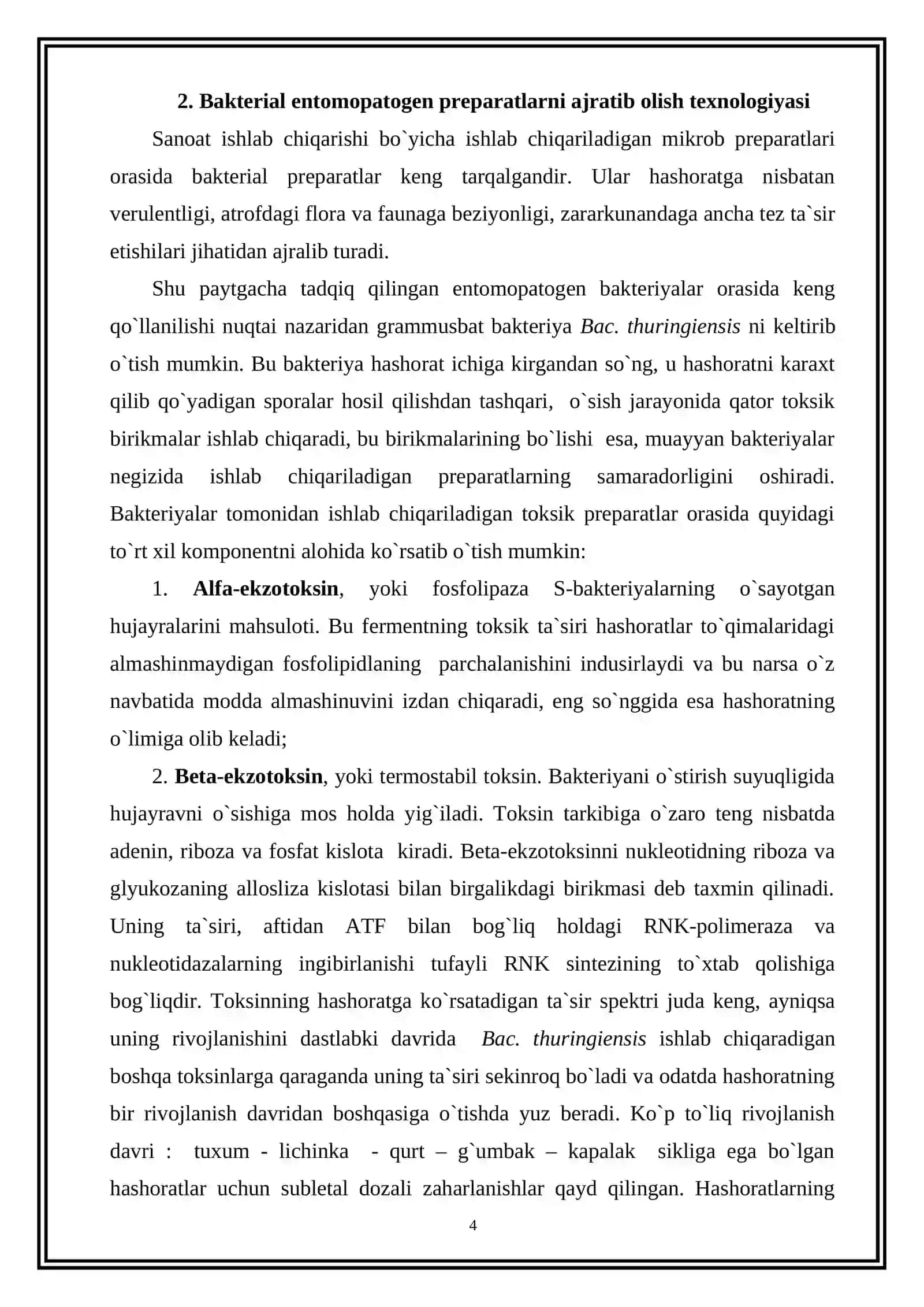 QISHLOQ XO`JALIGI UCHUN BAKTERIAL DORI-DARMONLARNI AJRATIB OLISH TEXNOLOGIYASI 4