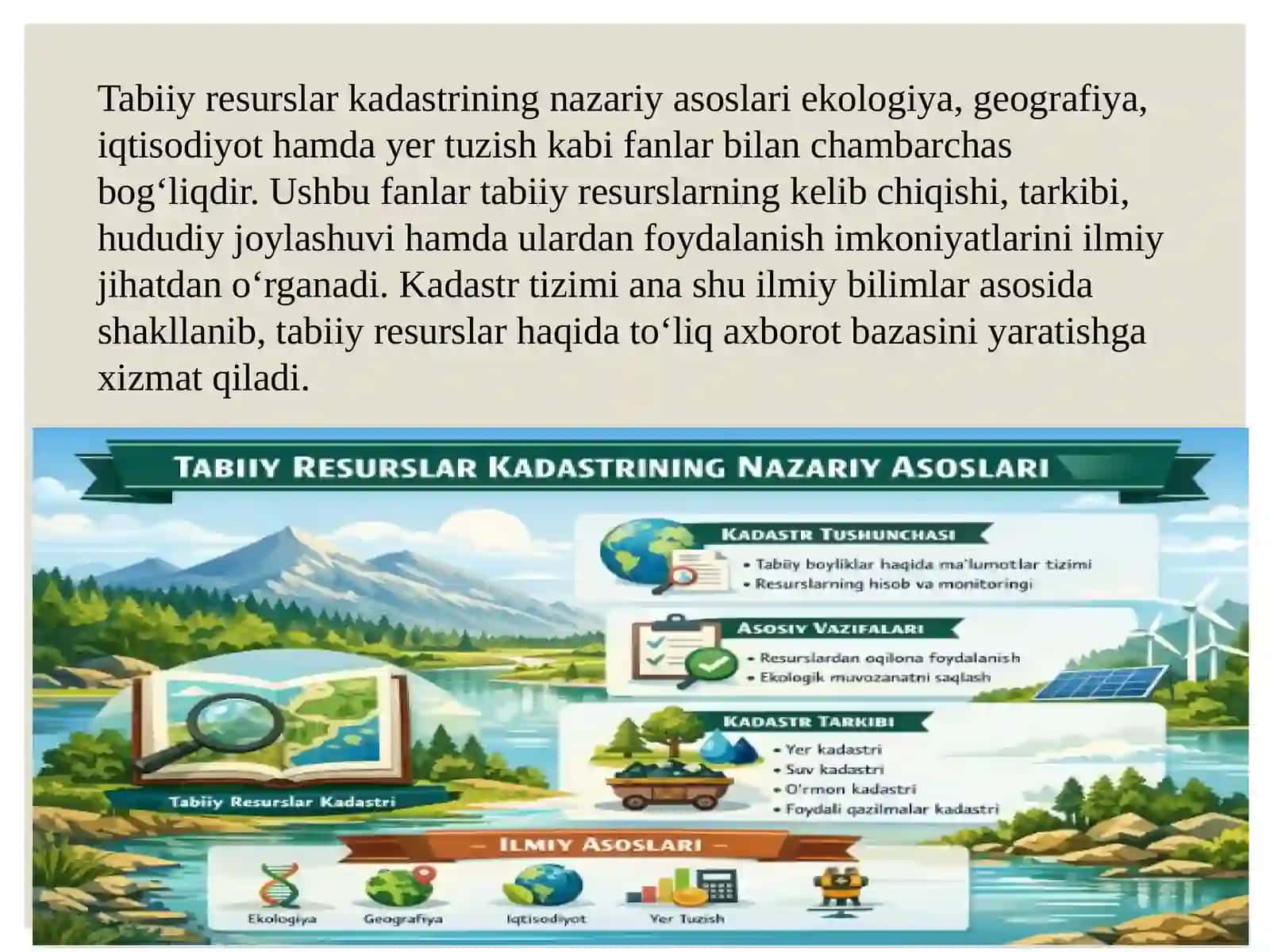 Tabiiy resurslar kadastrining mazmuni va yaratish tartibi. 4