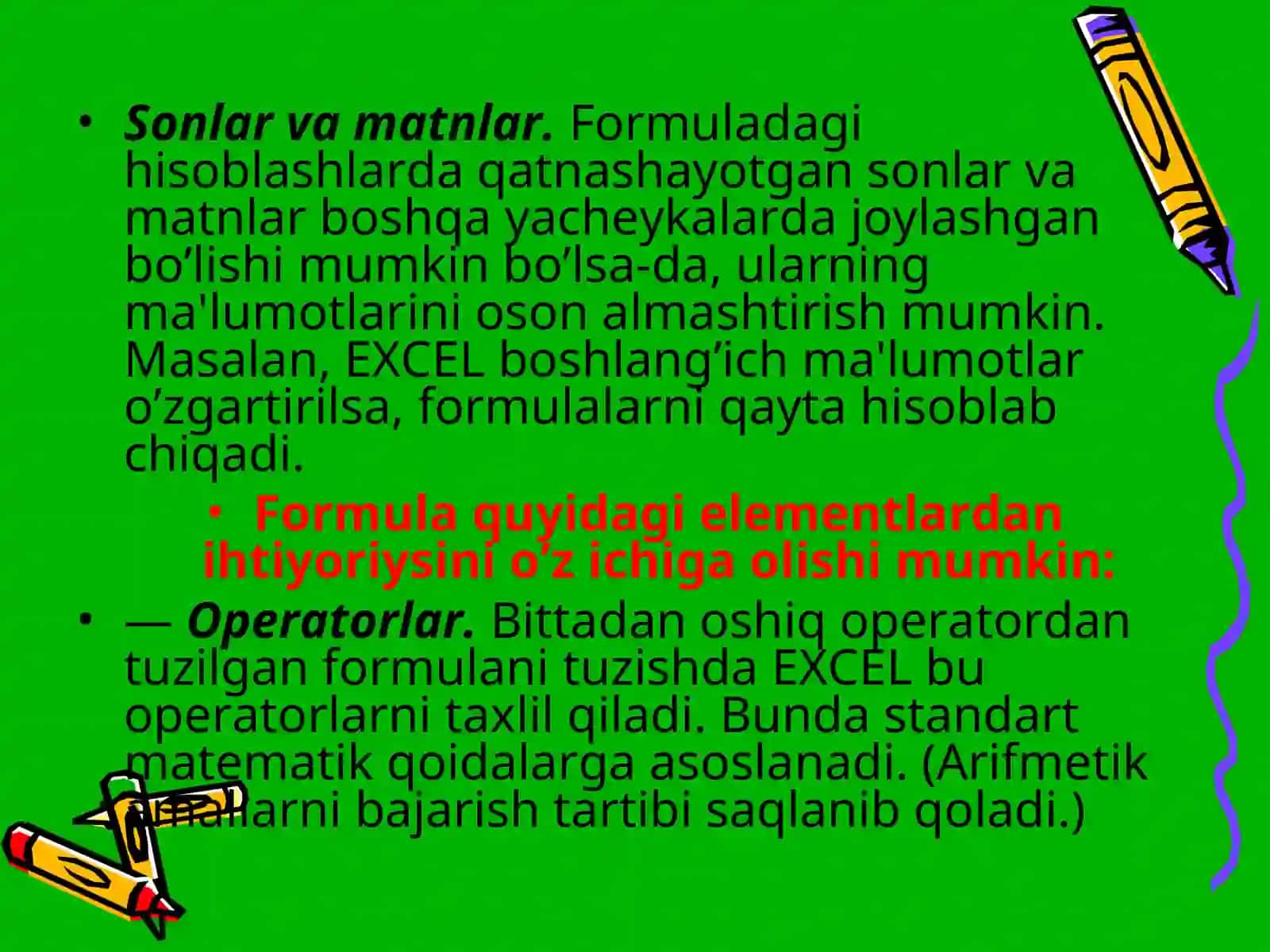 MS EXCEL DASTURIDA FORMULA VA FUNKSIYALAR BILAN ISHLASH 4
