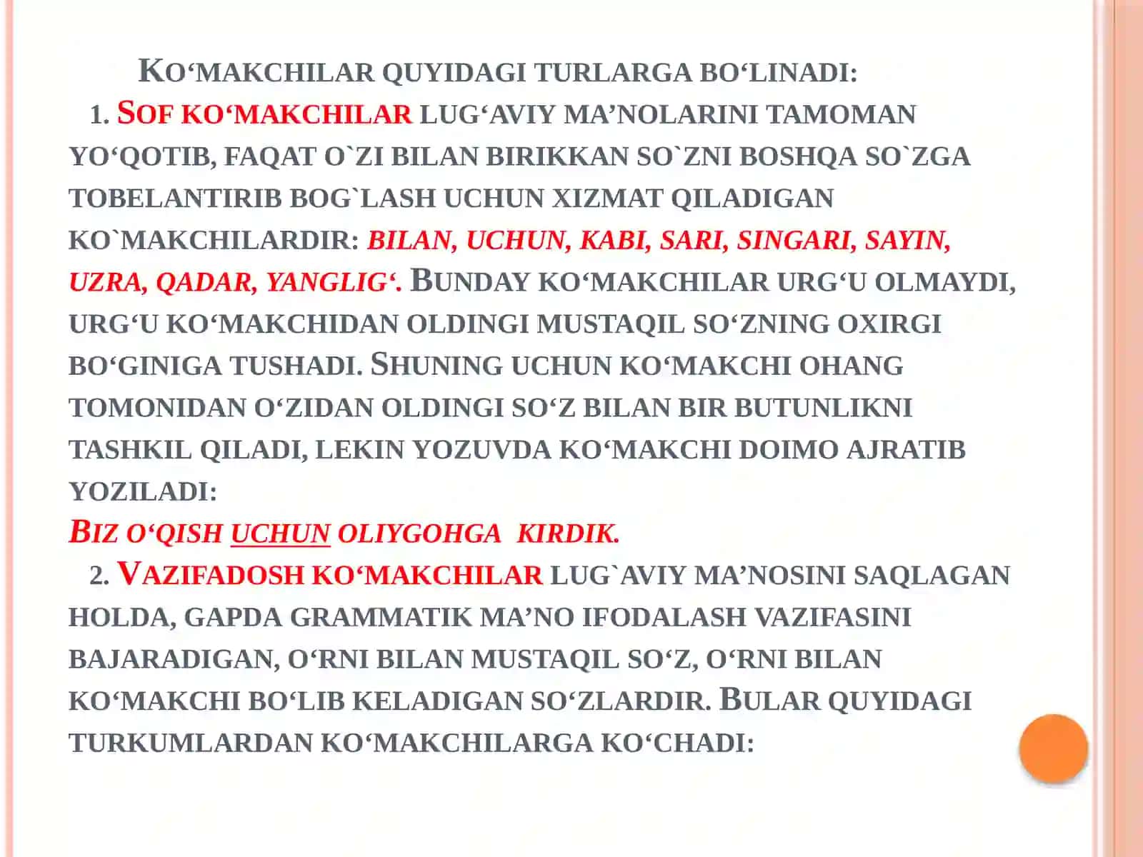 Yordamchi so‘z turkumlari. Alohida so‘zlar 4