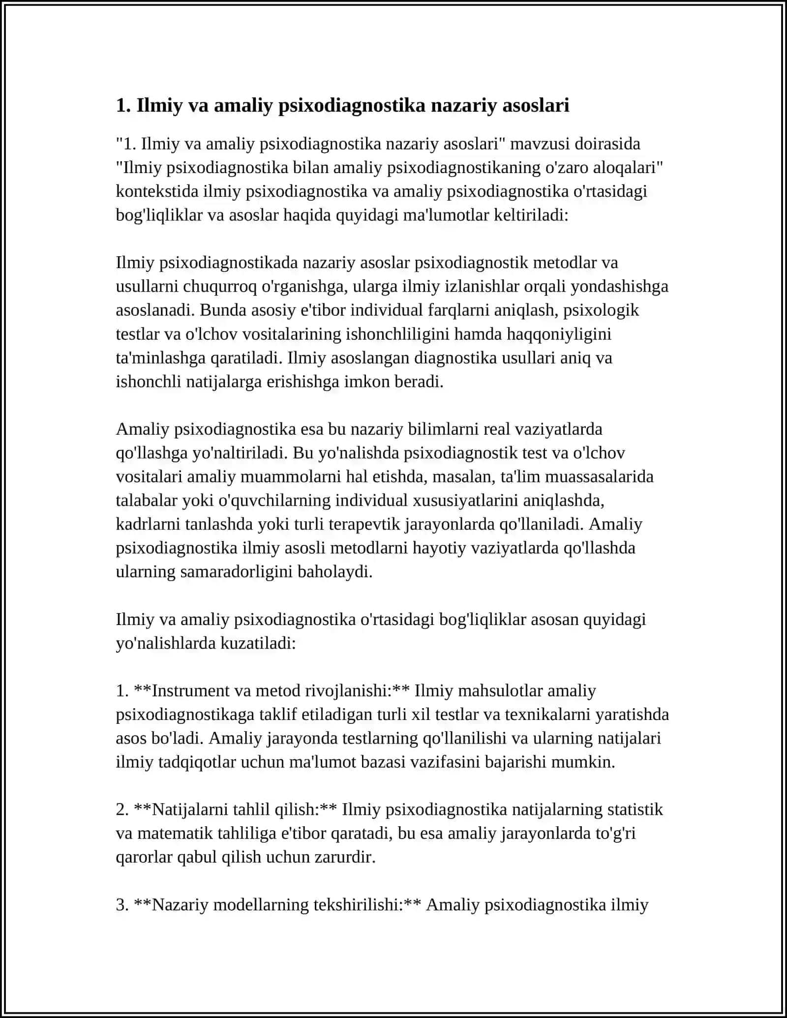 ILMIY PSIXODIAGNOSTIKA BILAN AMALIY PSIXODIAGNOSTIKANING OʻZARO ALOQALARI 4