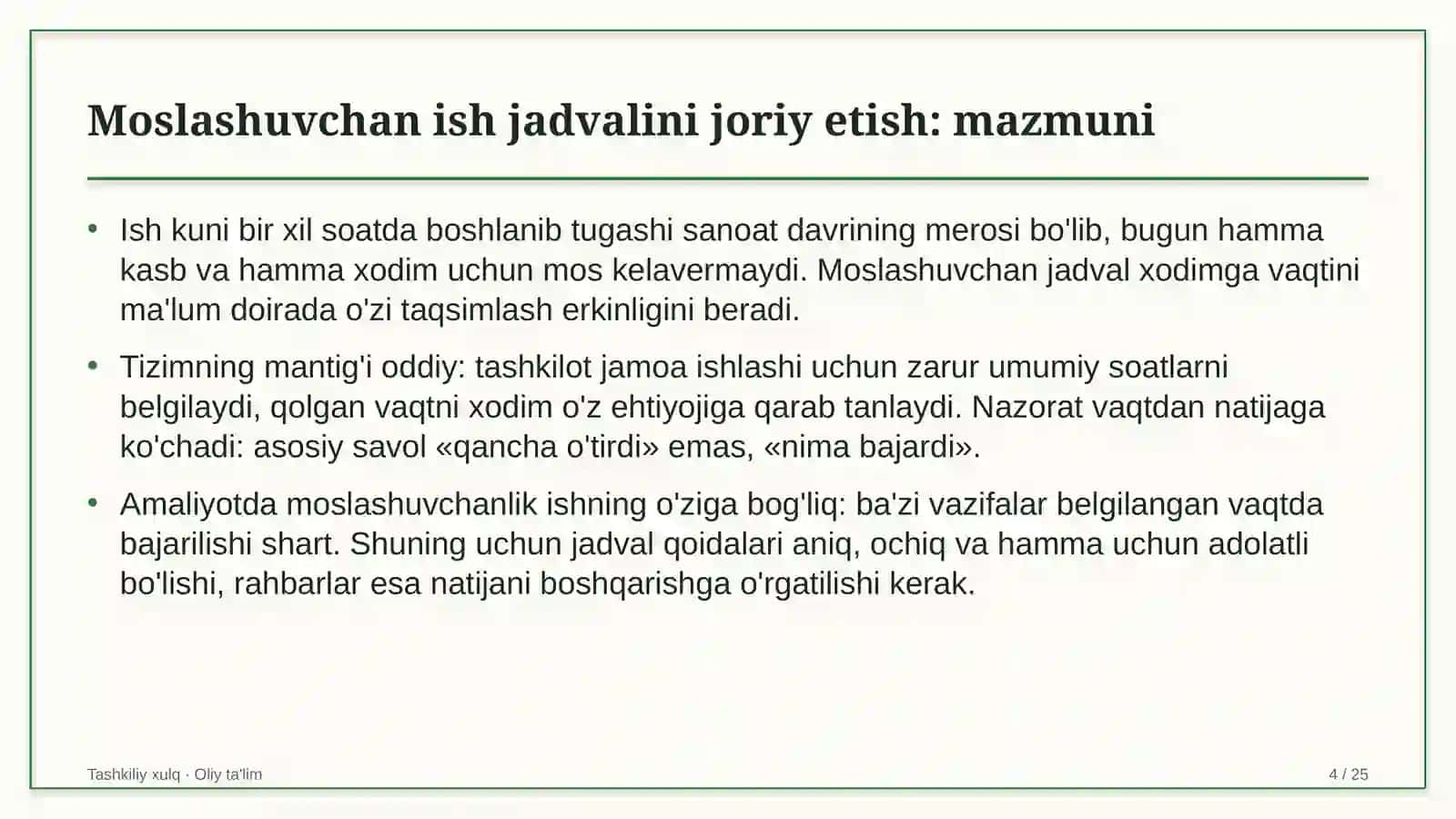 Aeroportlarda moslashuvchan ish jadvalini joriy etish 4