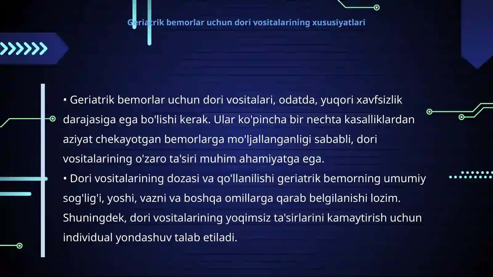 Geriatriya amaliyoti uchun dori vositalarini ishlab chiqarish 4