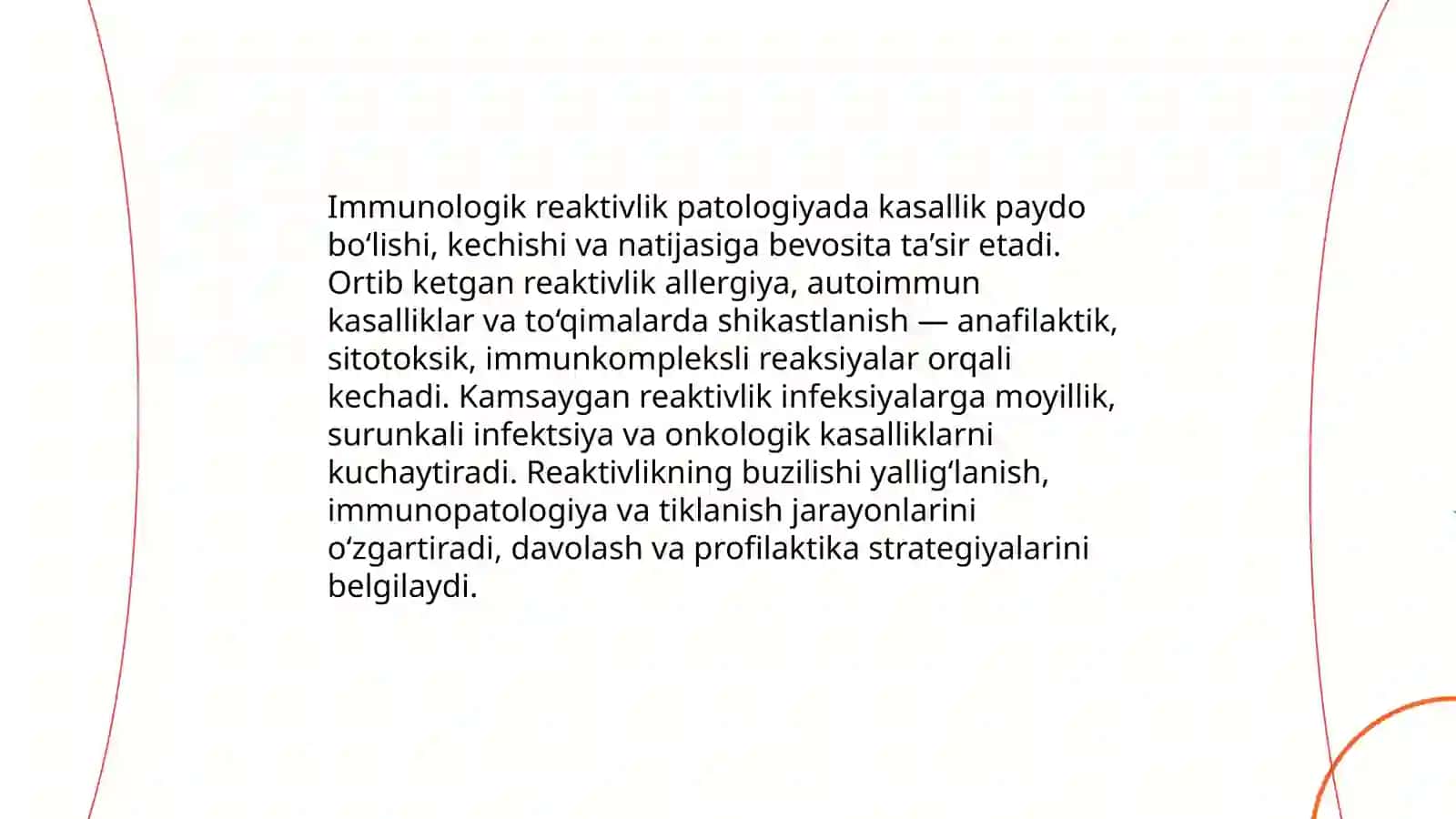 Reaktivlik. Patologiyada organizmining immunologik reaktivligi va bolalardagi axamiyati. Anafilaktik tipli (reagin tipli) va sitotoksik tipli allergik reaksiyalar..Immun tizim buzilishlari 4