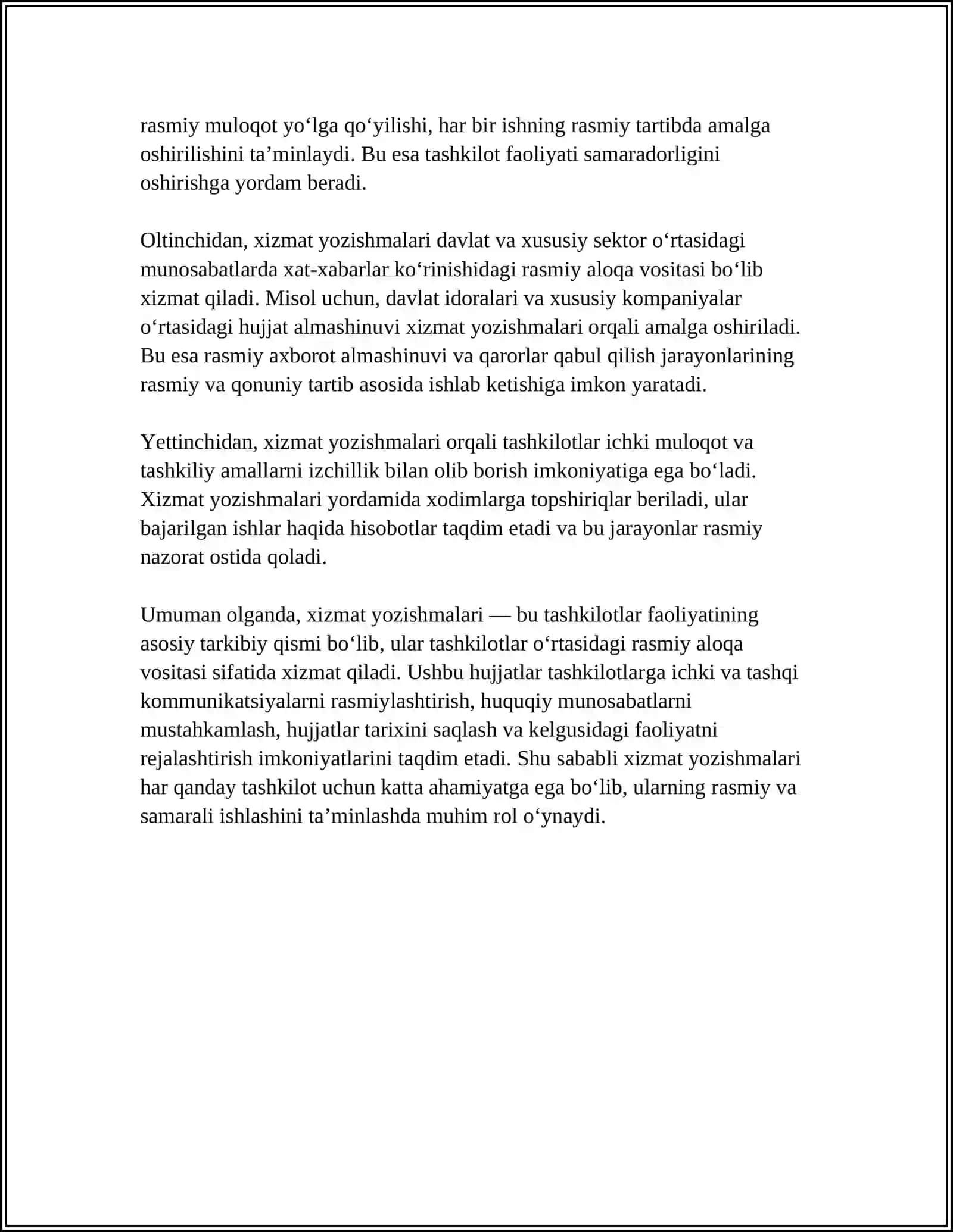 XIZMAT YOZISHMALARI BILAN ISHLASH TEXNOLOGIYALARINI ISHLAB CHIQISH 4