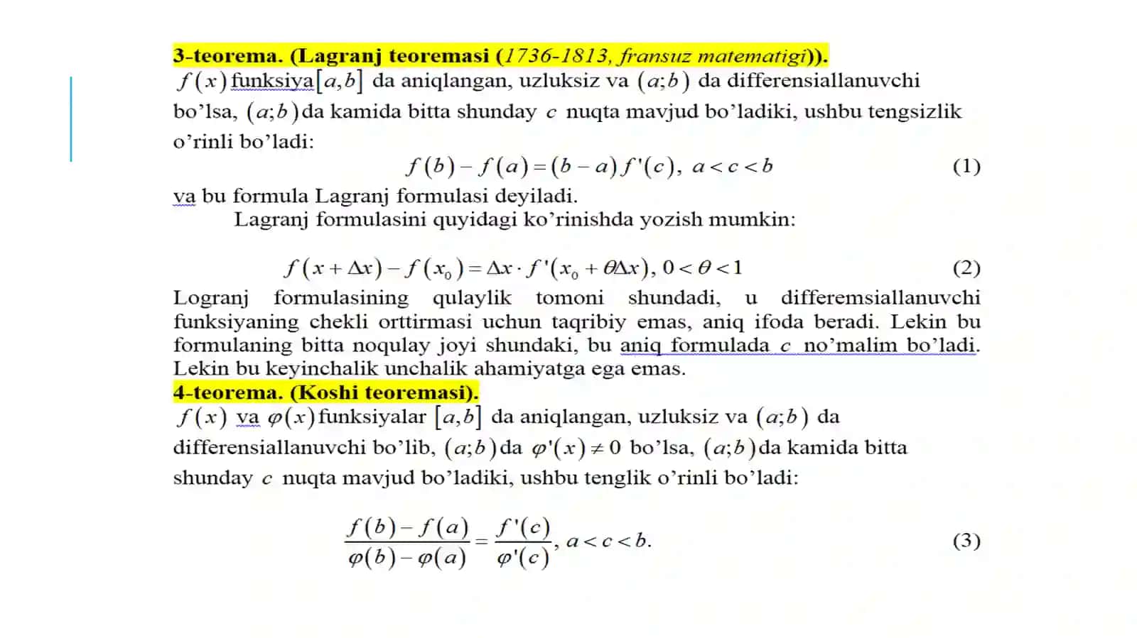 DIFFERENSIALHISOBNING ASOSIY TEOREMALARI 4