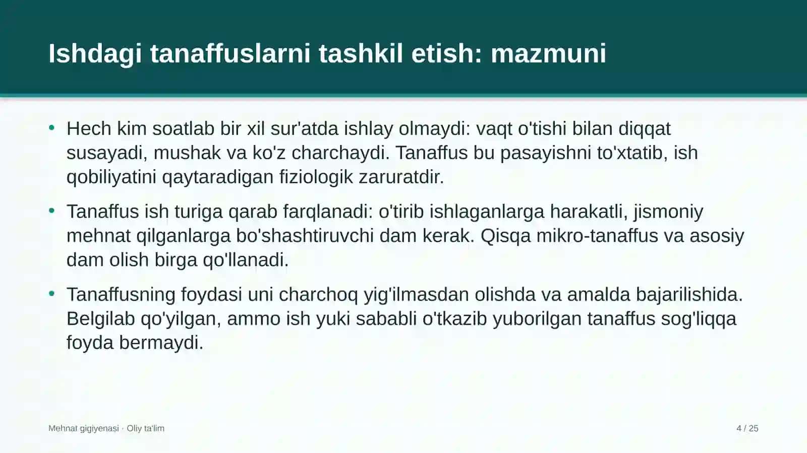 MEHNAT GIGIYENASI · OLIY TA'LIM 4
