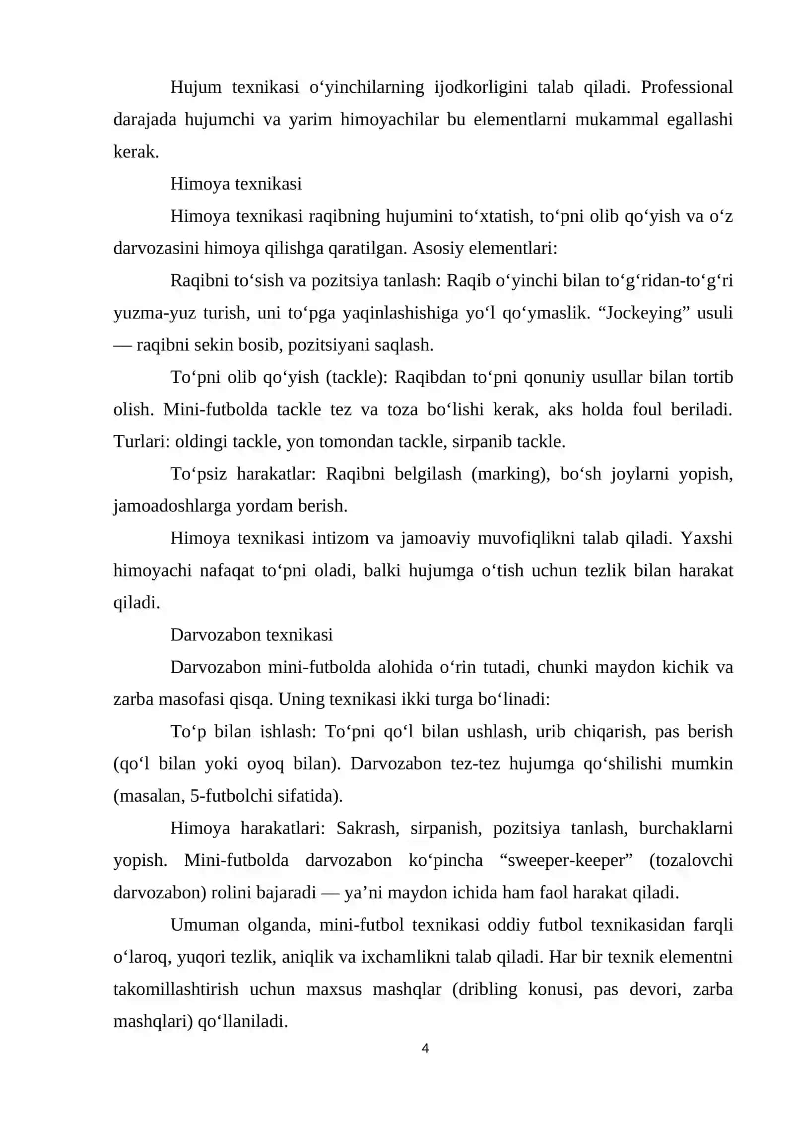 Mini futbol o'yin texnikasi va taktikasining tasnifi 4