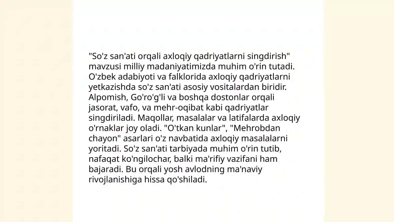 Yosh avlodni ma'naviy-axloqiy va Vatanparvarlik ruhida tarbiyalashda "so'z san'ati" deya ta'riflanuvchi badiiy adabiyotning ahamiyati 4