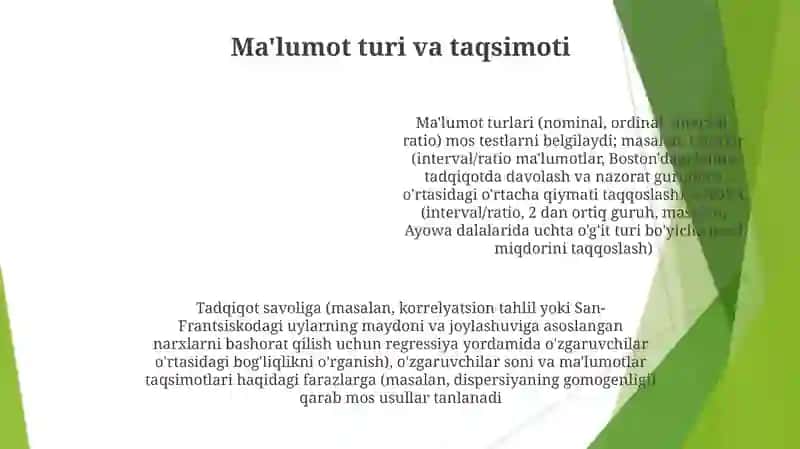 Ma'lumotlarni statistik takkoslash metodlarini tanlashning asosiy mezonlari 4