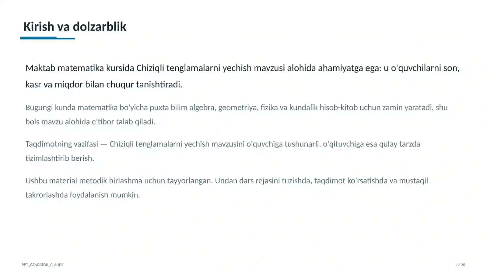Chiziqli tenglamalarni yechish (6-sinf) 4