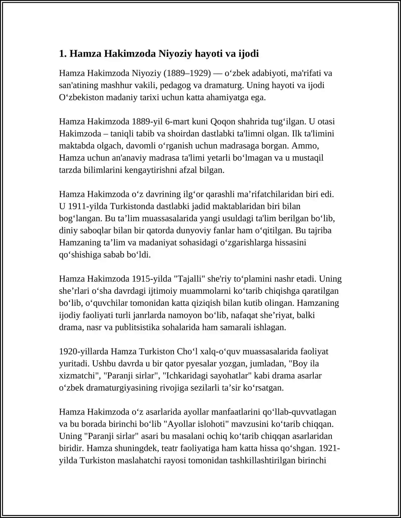 MUSTAQIL ISH Mavzu: HAMZA HAKIMZODA NIYOZIY UY MUZEYI 4