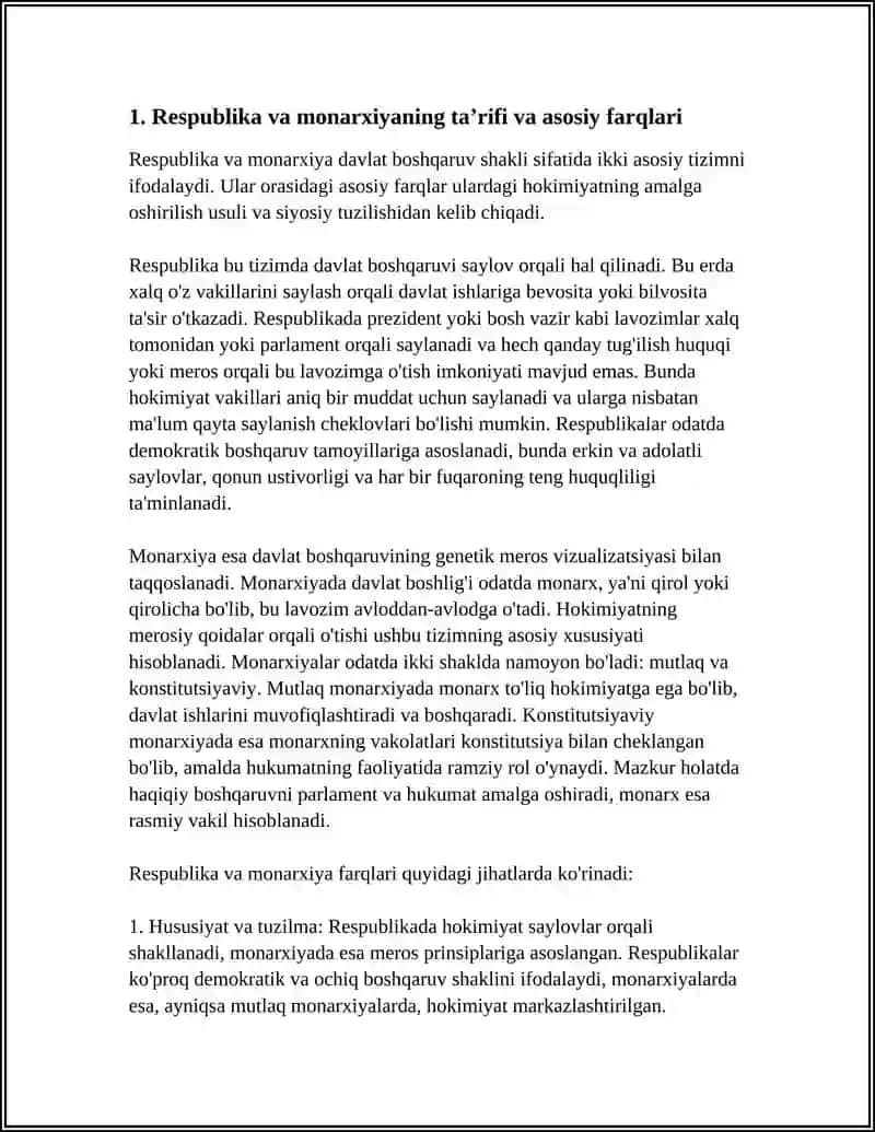 DAVLATNING BOSHQARUV SHAKLLARI: RESPUBLIKA VA MONARXIYA 4