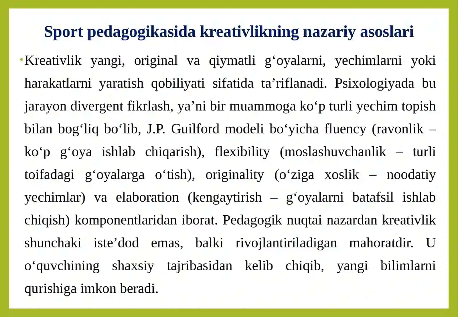 Sport sohasida kreativlik (ijodkorlik) 4