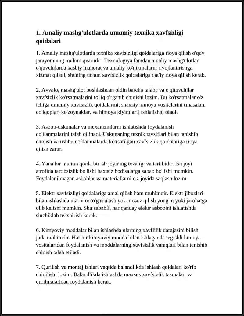 TEXNOLOGIYA FANIDAN AMALIY MASHG'ULOTLAR JARAYONIDA TEXNIKA XAVFSIZLIGI QOIDALARIGA AMAL QILISH 4