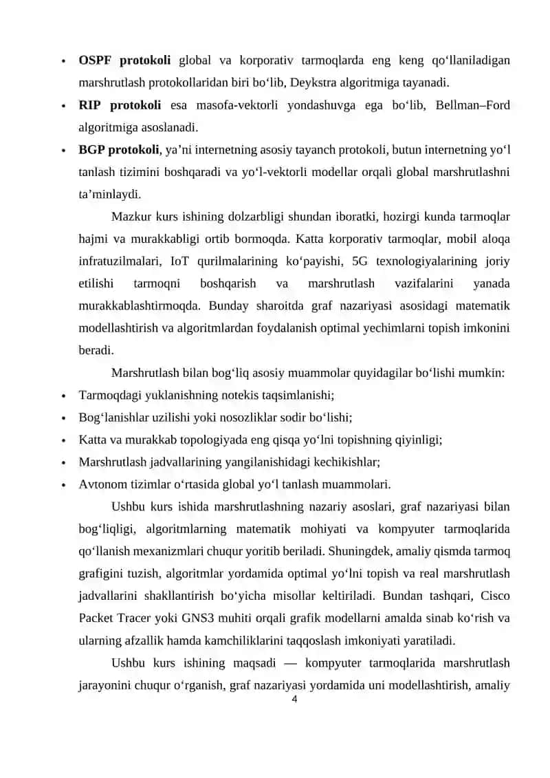 Kompyuter tarmoqlarida marshrutlash masalalarini graf yordamida yechish 4