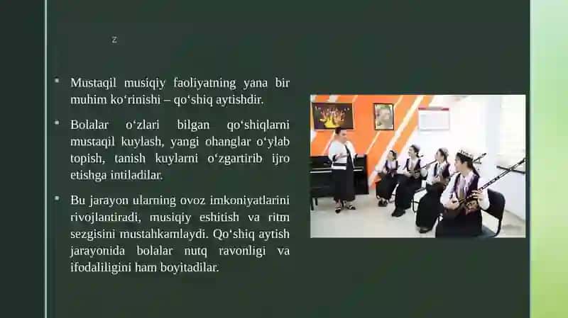 Bolalarning mustaqil musiqiy faoliyati mazmuni va unga rahbarlik qilish 2 4