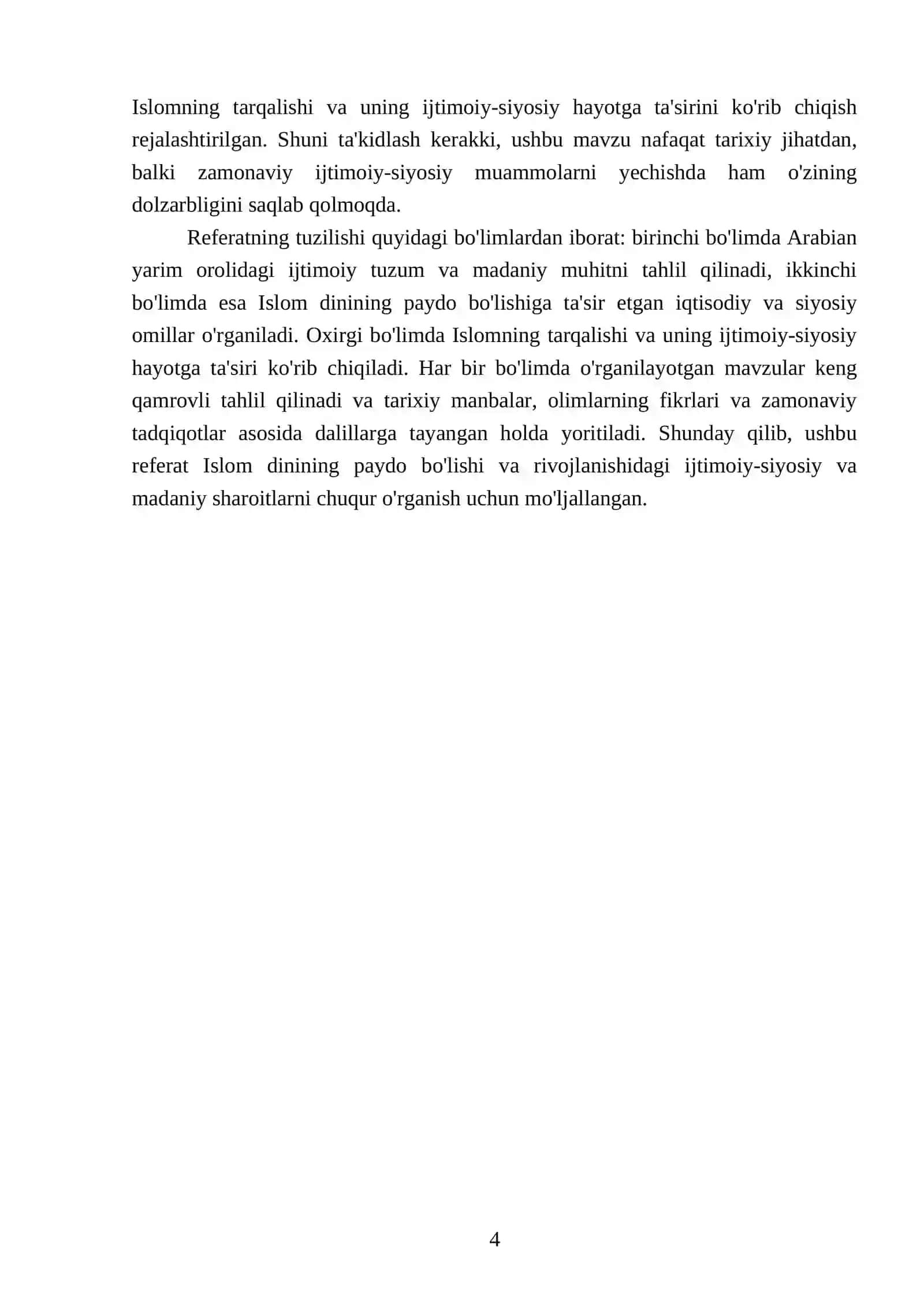 Referat: Islom dinining paydo bo'lishidagi ijtimoiy-siyosiy va madaniy sharoitlar 4