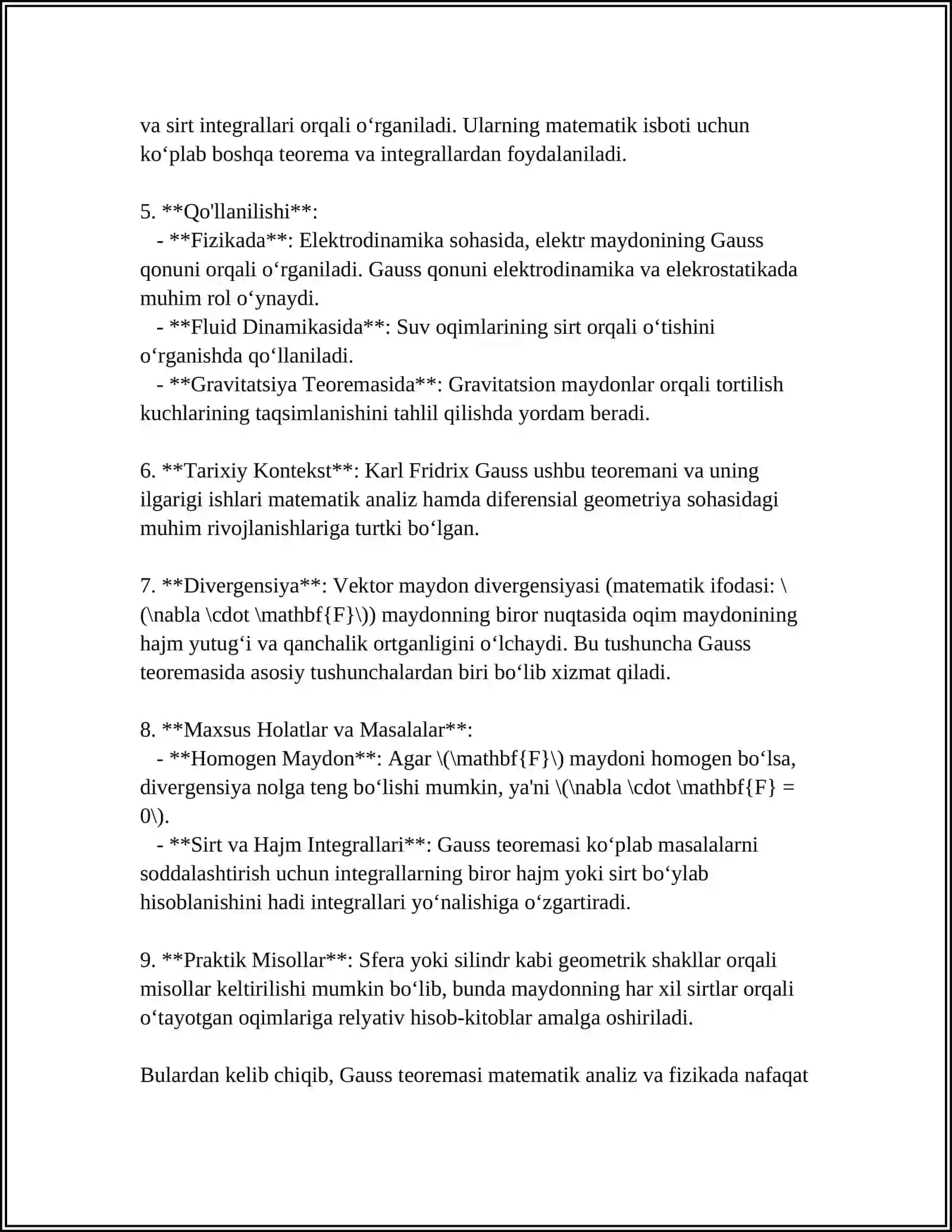 ELEKTR MAYDON UCHUN GAUSS TEOREMASI VA UNING YORDAMIDA MAYDONLARI HISOBLASH 4