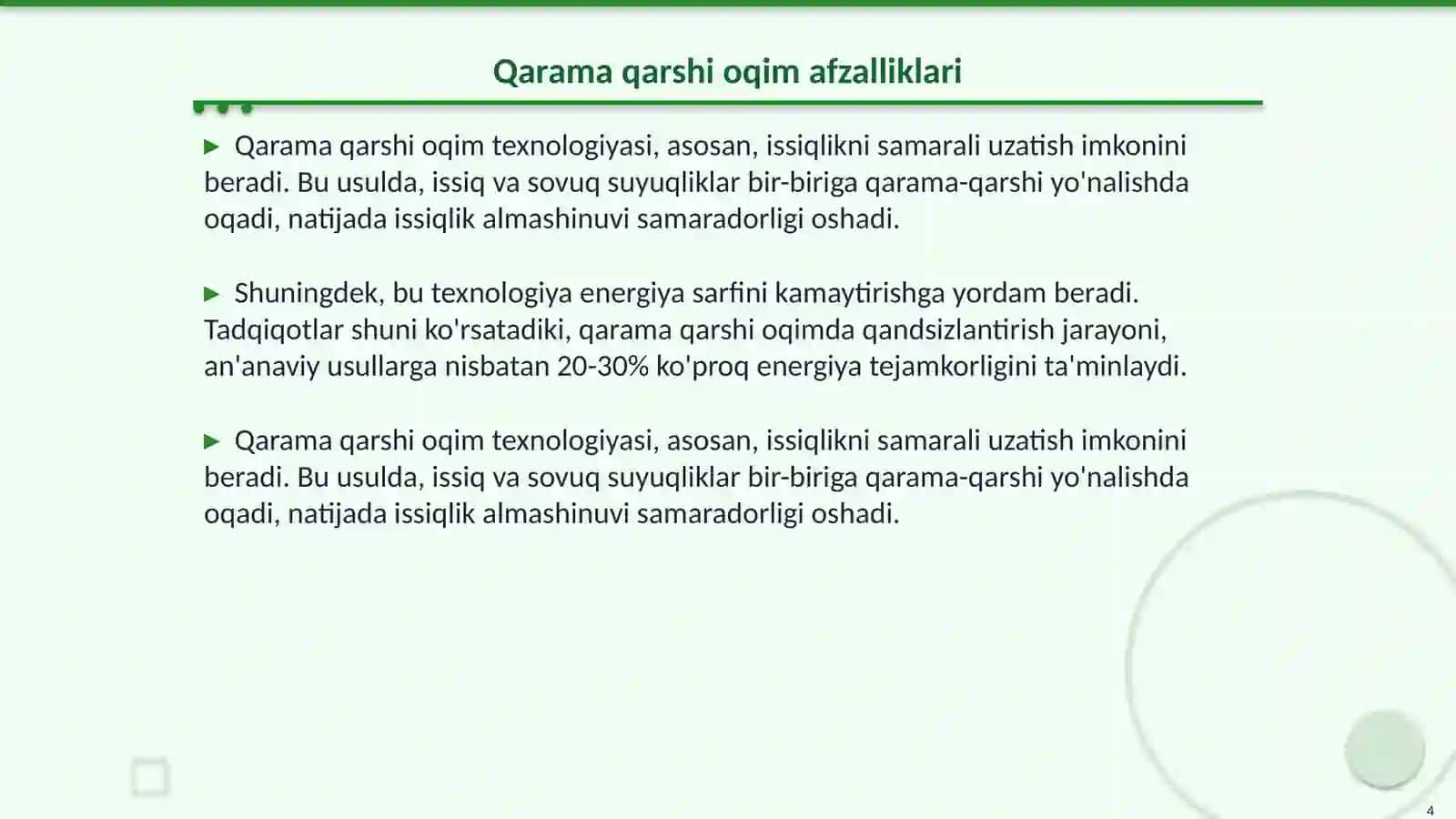 Lavlagi strujkasini qarama qarshi oqimda qandsizlantirish 4