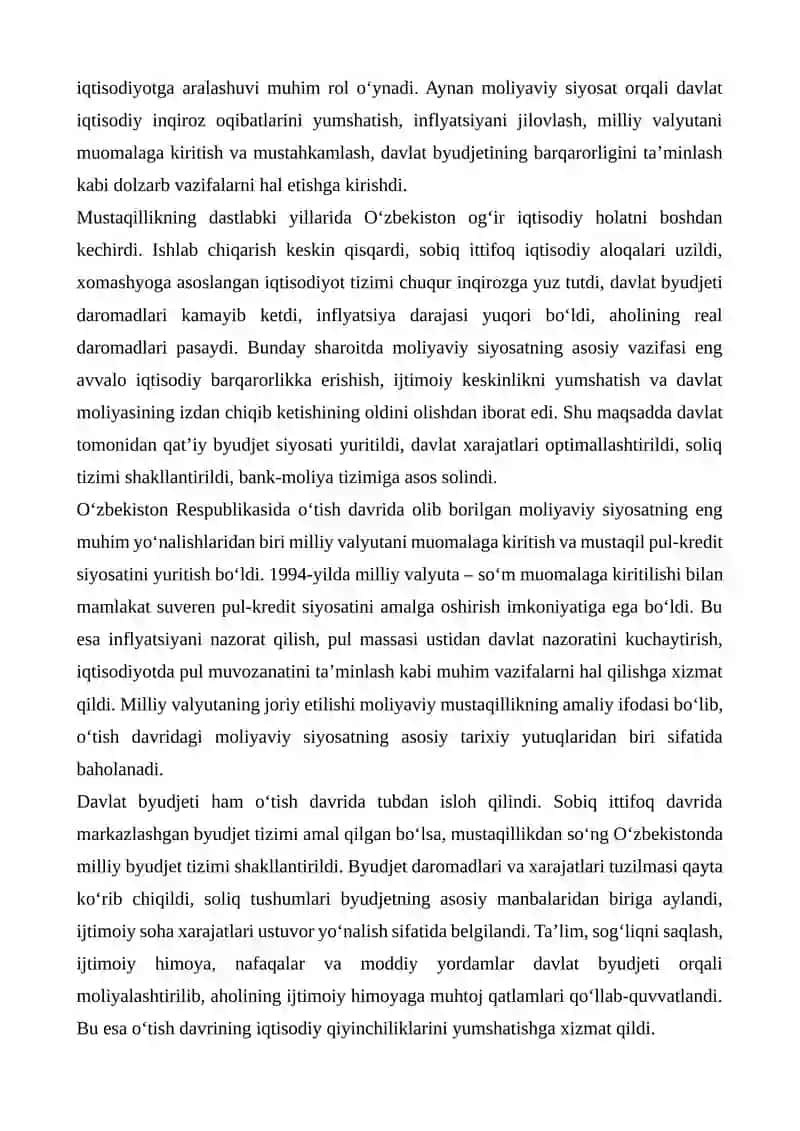 O'tish davrida O'zbekistonning moliyaviy siyasati 4