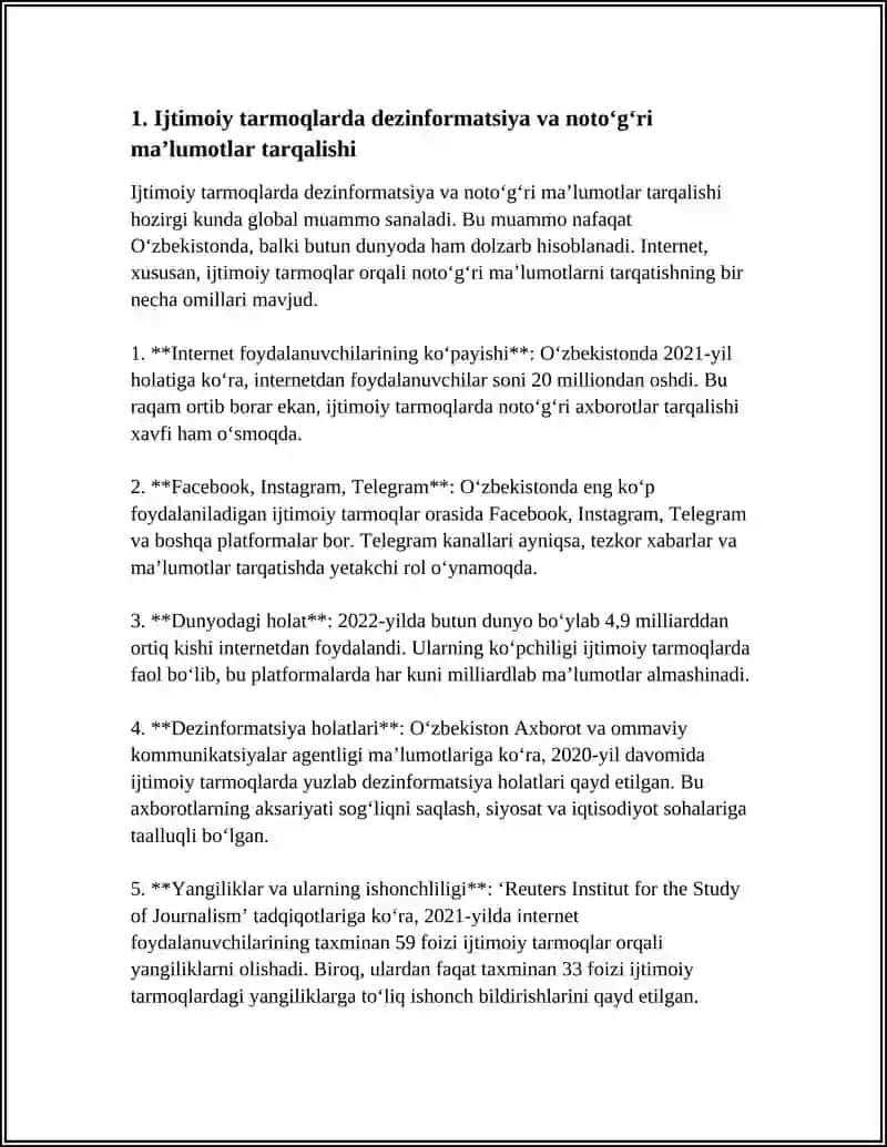 Referat: "IJTIMOIY TARMOQLARDAGI AXBOROT XURUJI VA TAHDIDLAR" 4