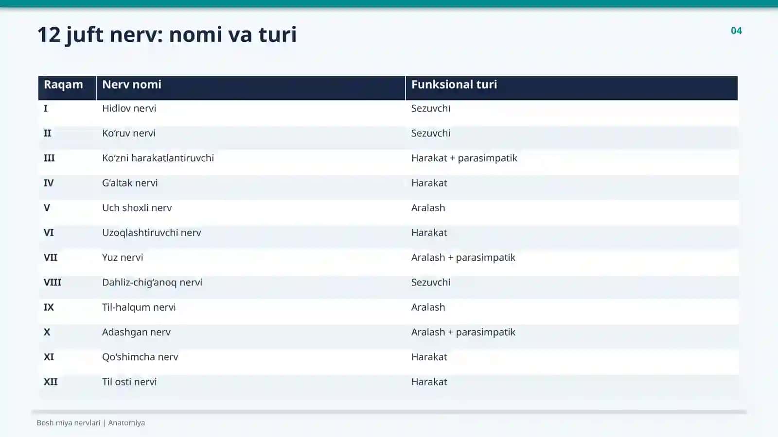 O‘N IKKI JUFT BOSH MIYA NERVLARI 4