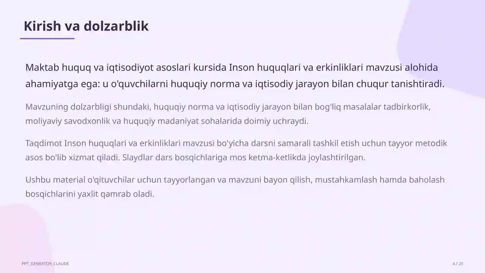 Inson huquqlari va erkinliklari (9-sinf) 4