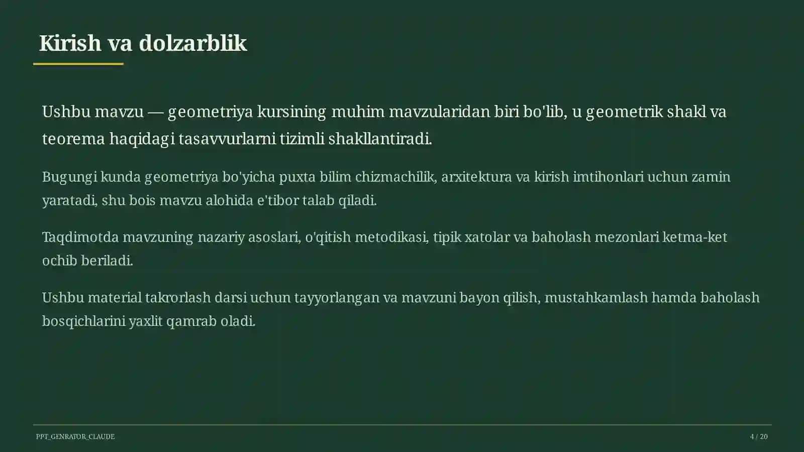 Geometriya (7–11) — takrorlash darsi uchun 4