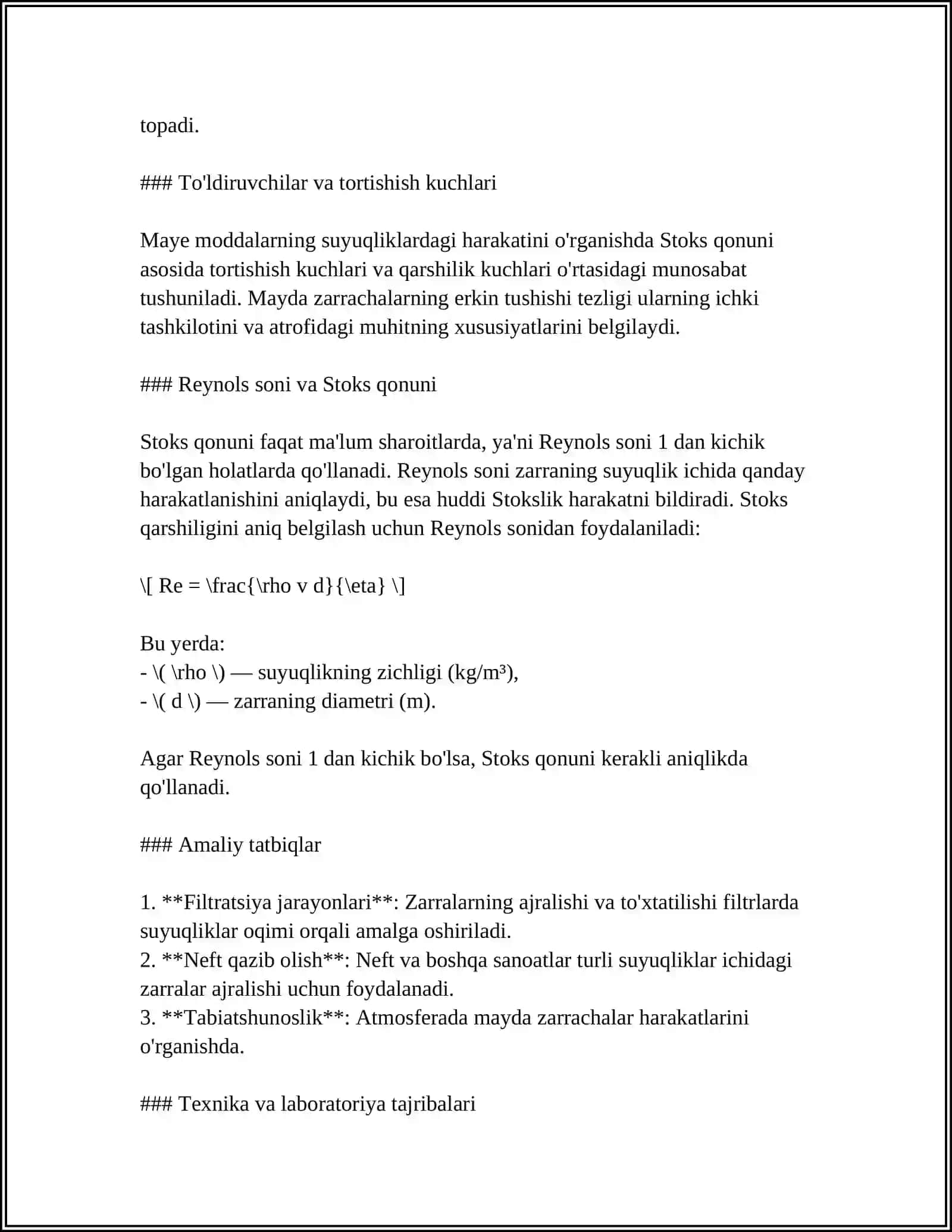 QOVUSHQOQ SUYUQLIK ICHIDA JISMLAR HARAKATI.STOKS QONUNI 4
