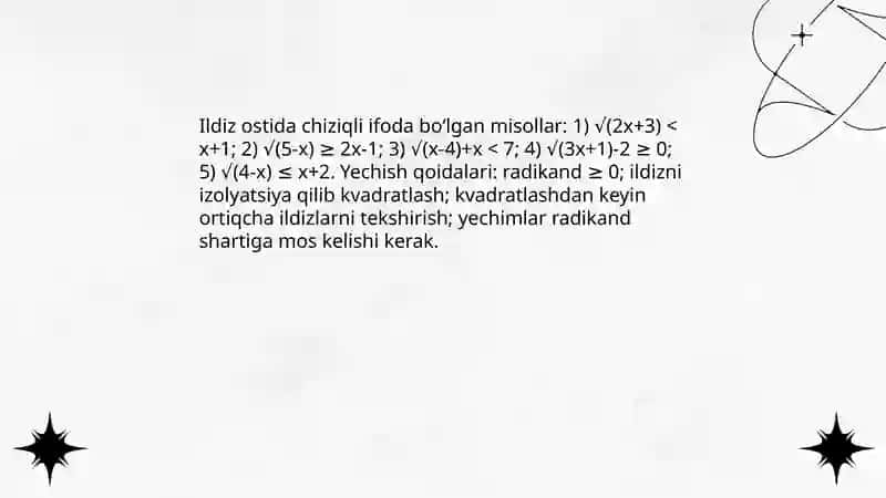 Irratsional tengsizliklar va tengsizliklar sistemasiga oid misollar yechish 4