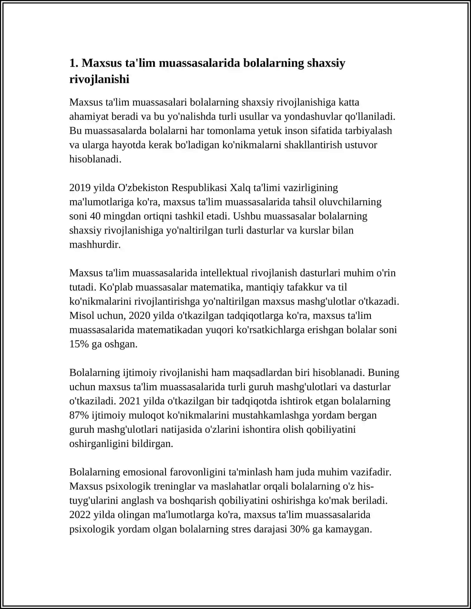 GOSPITAL TA'LIMNI AMALGA OSHIRISH JARAYONI ALOHIDA YORDAMGA MUHTOJ BOLALARNING SHAXSI RIVOJLANISHINING XUSUSIYATLARINI ANIQLASH 4