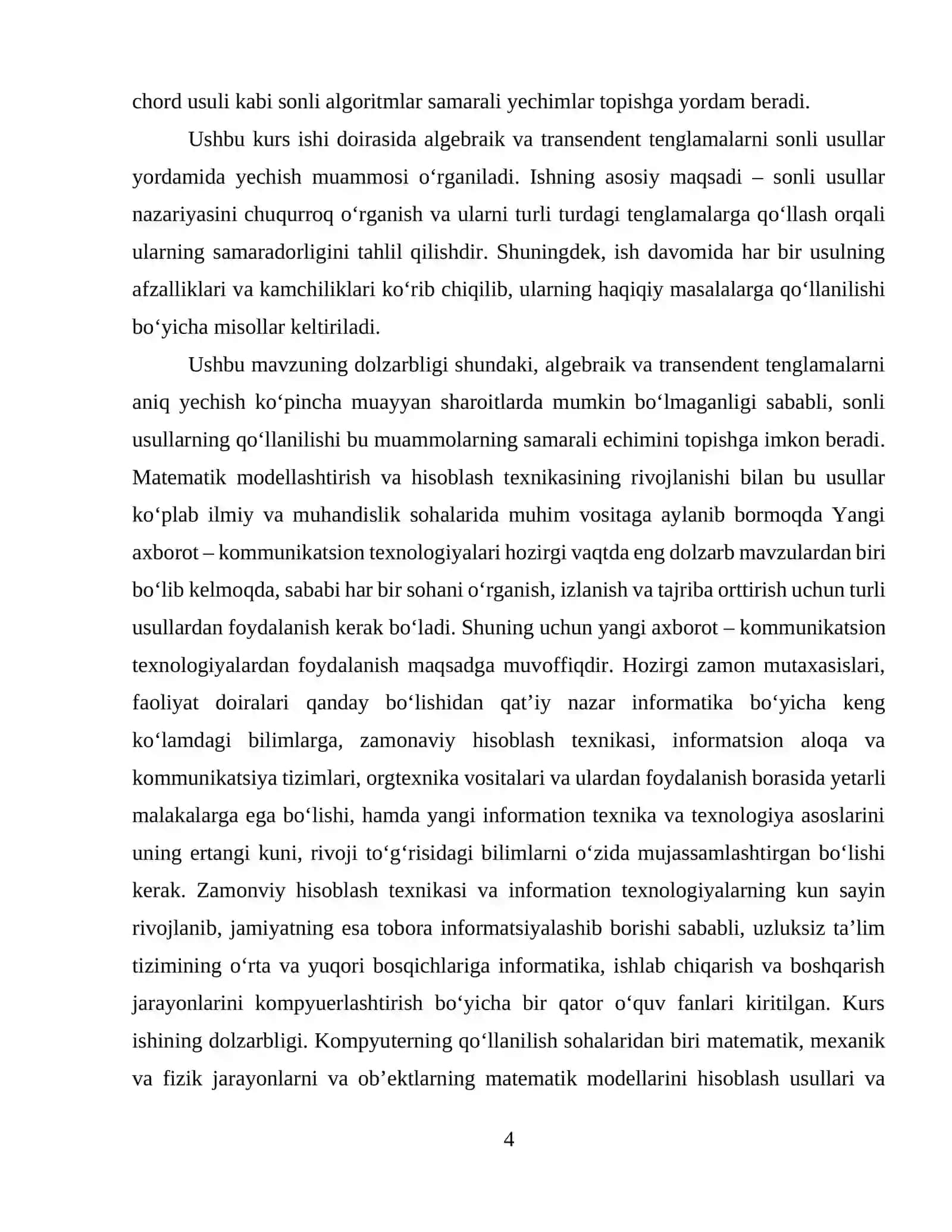 Algebraik va transendent tenglamalarni taqribiy yechish yuqori tartibli iteratsion usullari 4