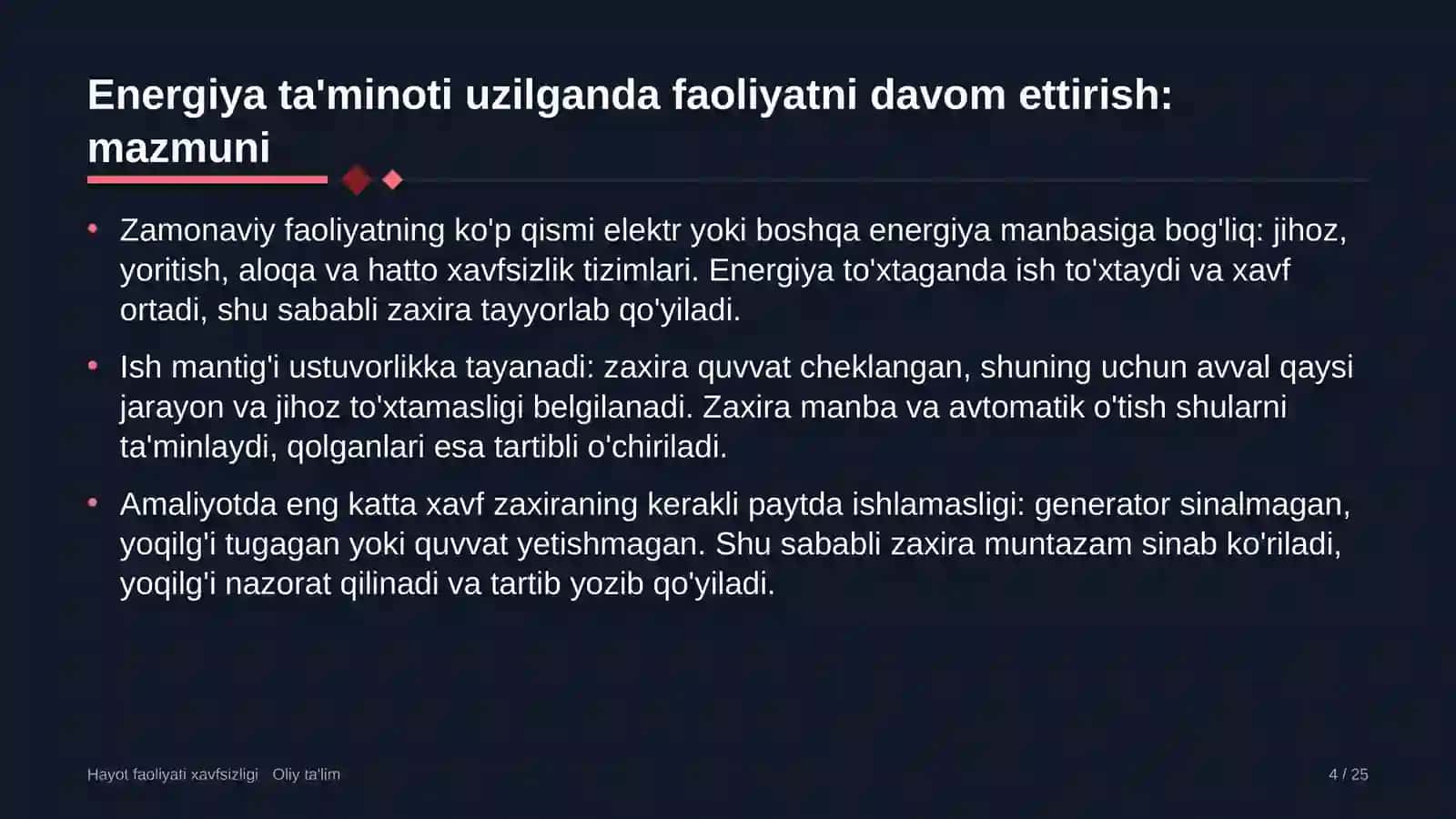 Aksiyadorlik jamiyatlarida energiya ta'minoti uzilganda faoliyatni davom ettirish 4