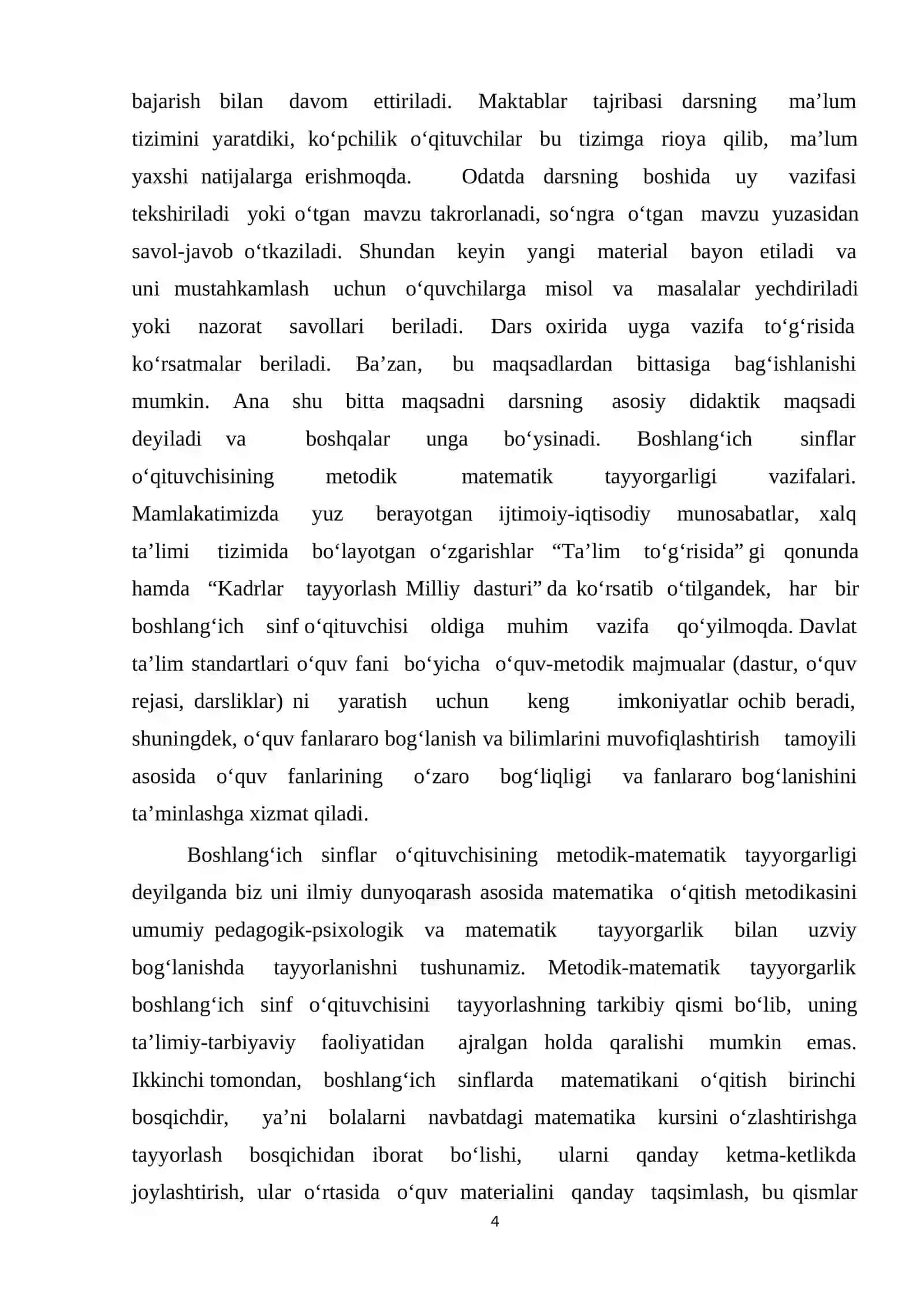 BOSHLANG‘ICH SINFLARDA MATEMATIKA O‘QITISHNING UMUMIY MASALALARI KURS ISHI 4