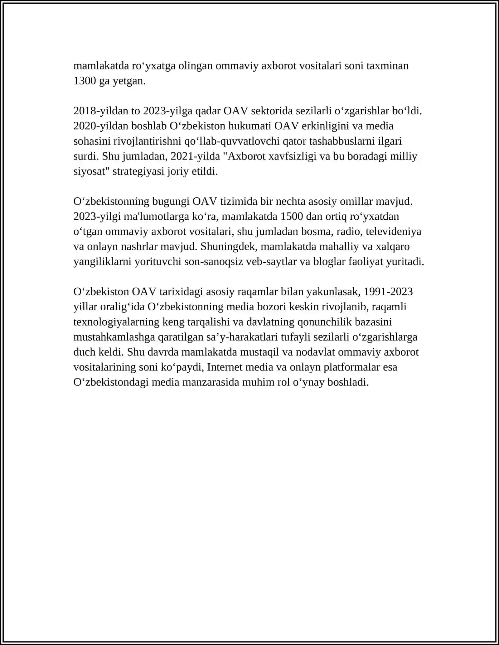 O‘ZBEKISTON RESPUBLIKASI OMMAVIY AXBOROT QUROLLI KUCHLARI FAOLIYATI 4