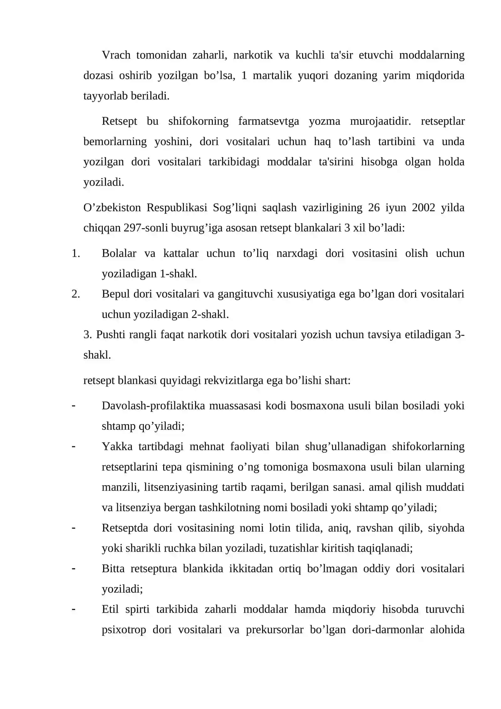Dorixona reseptura ishlab chiqarish bo`limining asosiy vazifalari 4