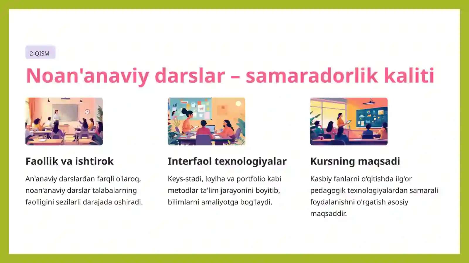 Umumkasbiy fanlarni o'rganishda noan'anaviy metodlar va ularni tanlash mezonlari 4