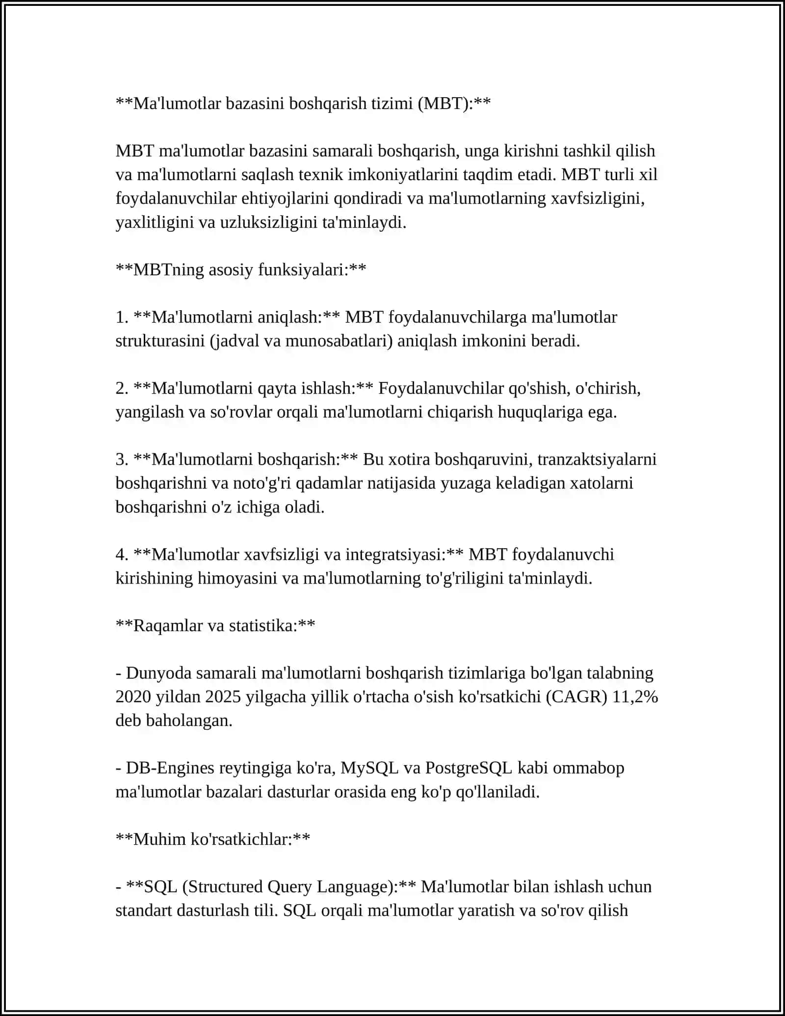 MA‘LUMOTLAR BAZASINI BOSHQARISH TIZIMLARI 4