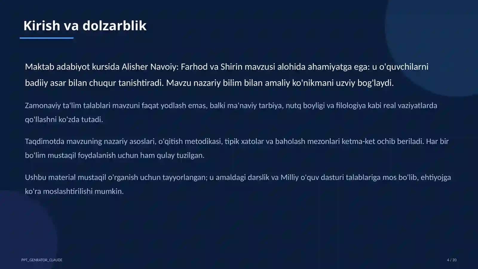 Alisher Navoiy: Farhod va Shirin (8-sinf) 4