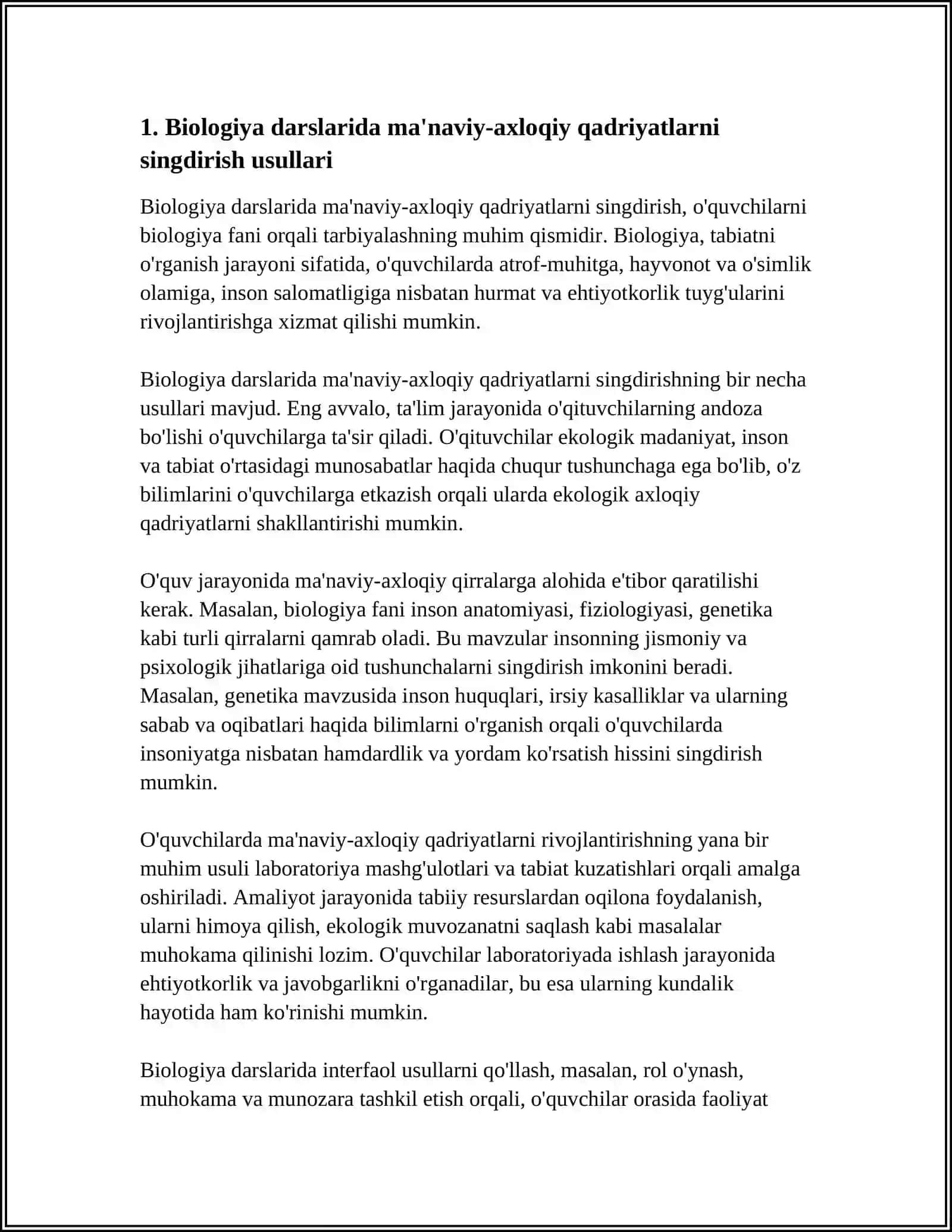 BIOLOGIYANI O’QITISHDA O’QUVCHILARNI MA’NAVIY-AXLOQIY USULLARI 4