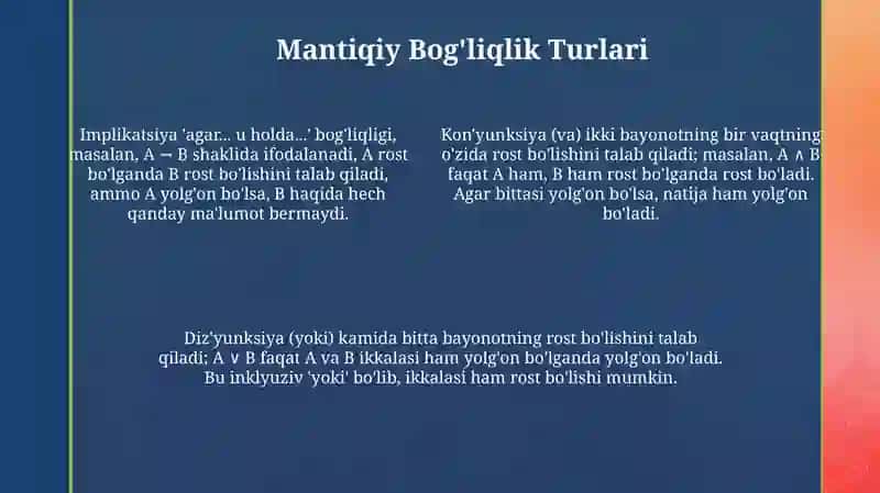 Mulohazalar oʻrtasidagi mantiqiy aloqalarning tiplari 4