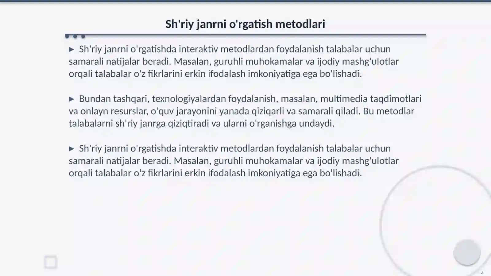 Sh'riy janrni o'rgatish yuzasidan metodik tavsiyalar 4