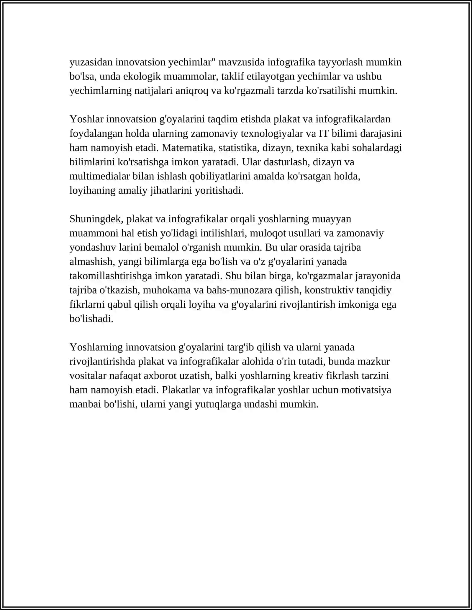 "YOSHLAR - INNOVATSION G'OYALAR TASHABBUSKORI" MAVZUSIDA KO'RGAZMALI MATERIAL TAYYORLASH 4