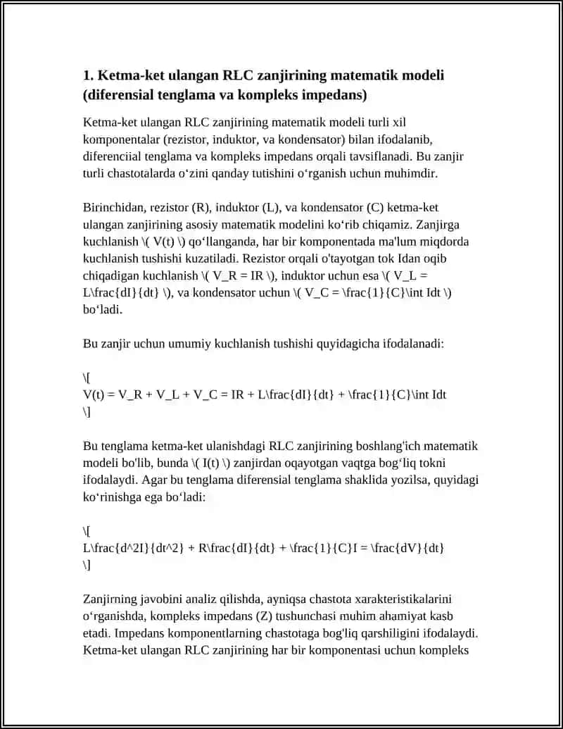 KETMA-KET ULANGAN RLC ZANJIRINING CHASTOTA XARAKTERISTIKALARINI O‘RGANISH 4