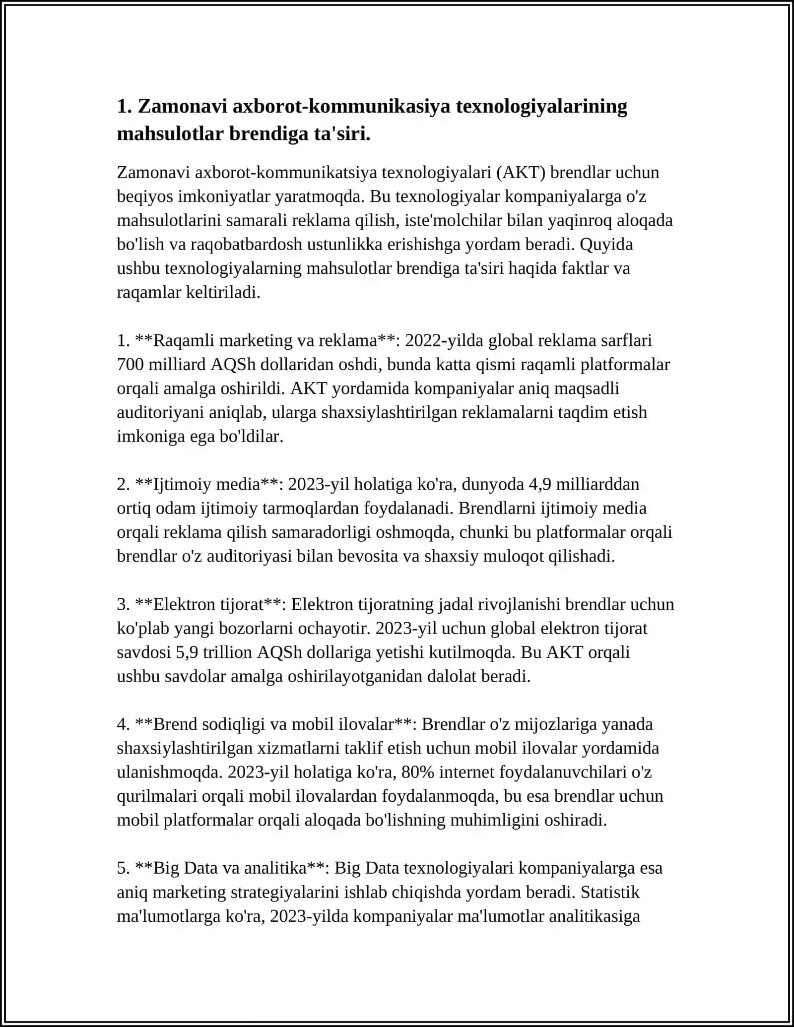 ZAMONAVIY AXBOROT – KOMMUNIKASIYA TEXNOLOGIYALARI ASOSIDA MAHSULOTLAR BRENDINI RIVOJLANTIRISH 4