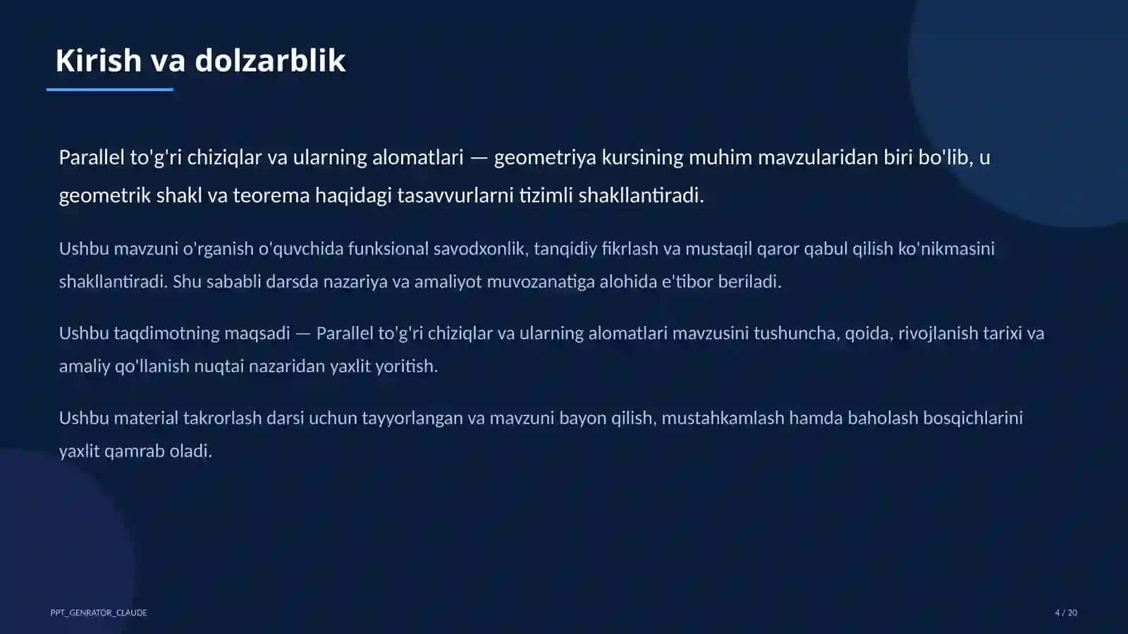 Parallel to'g'ri chiziqlar va ularning alomatlari (7-sinf) 4