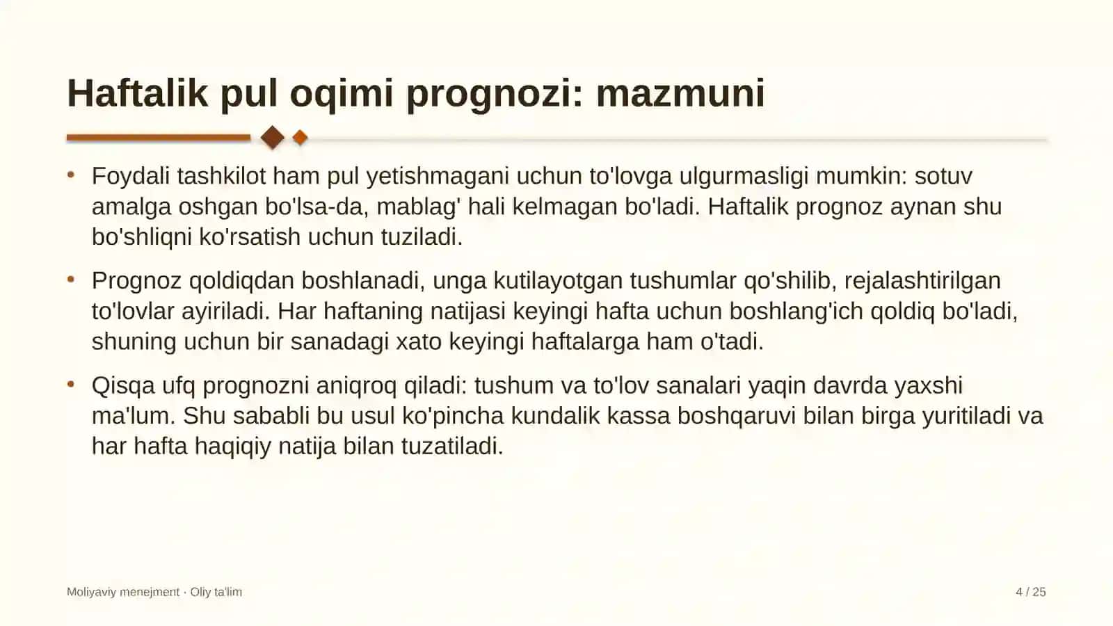 fintex kompaniyalarida haftalik pul oqimi prognozini tuzish 7924 4