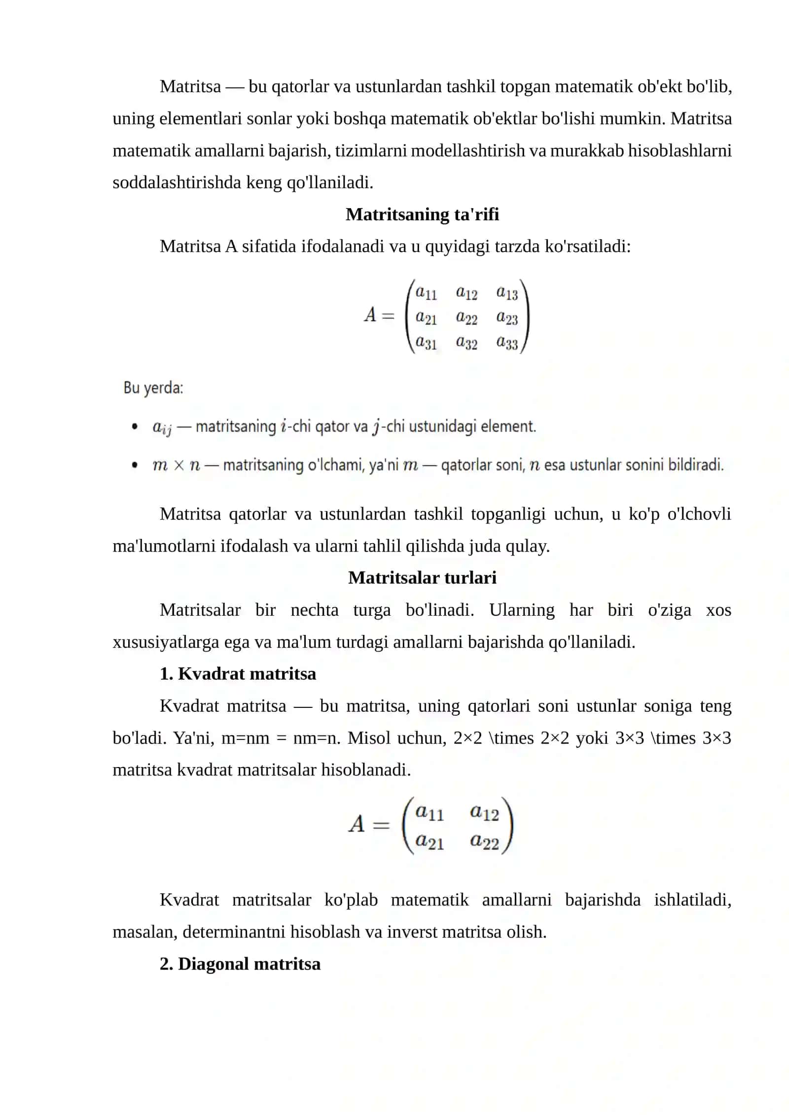 Matritsalarni tashkil etish 4