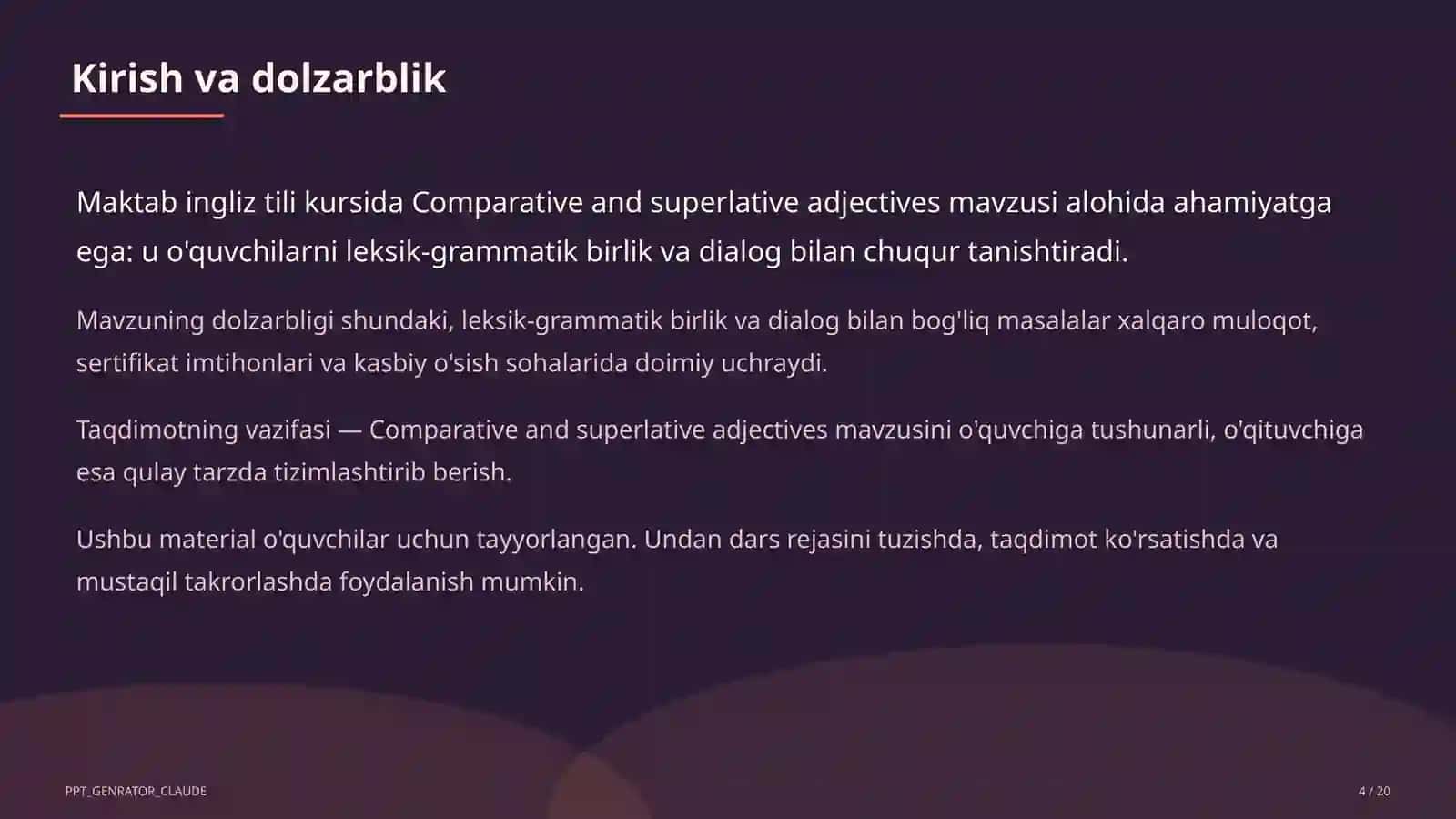 Comparative and superlative adjectives (6-sinf) 4